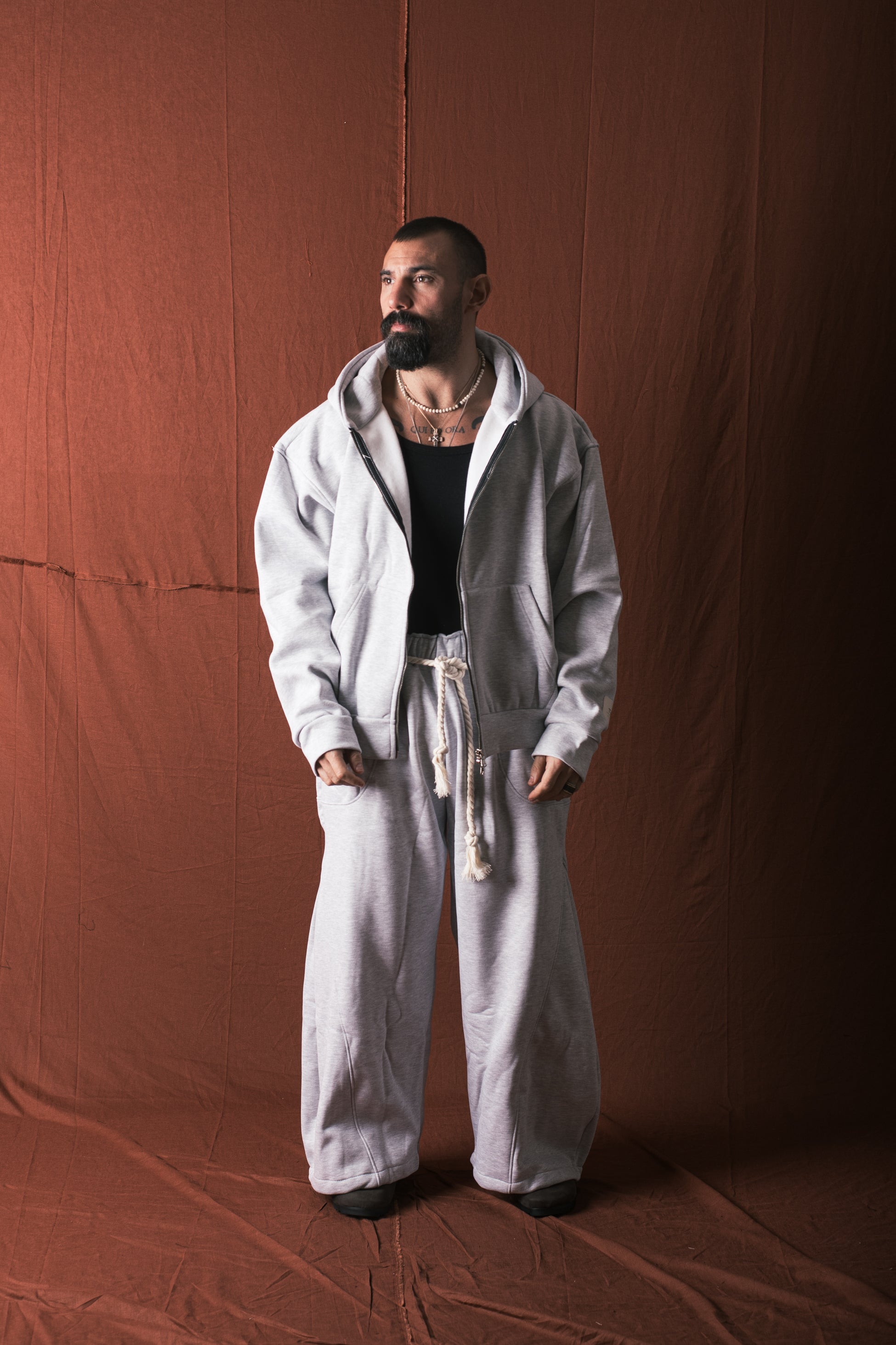 Felpa Cappuccio Con Zip Grigio