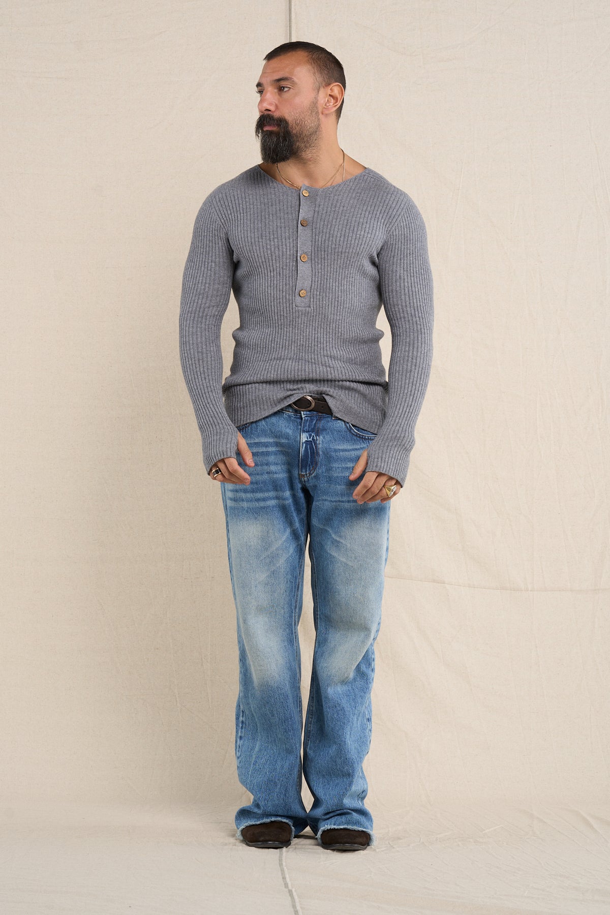 Serafino bottoni In Lana Grigio