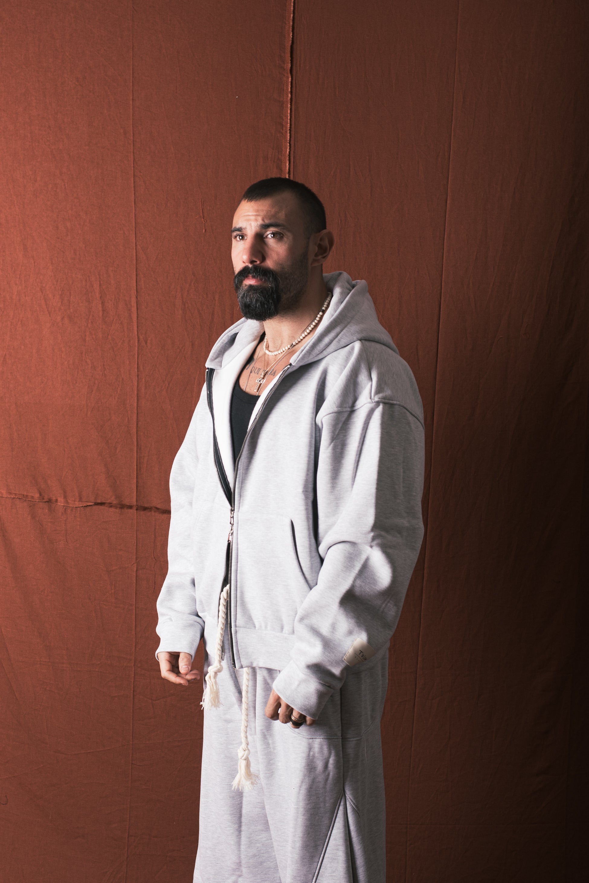 Felpa Cappuccio Con Zip Grigio