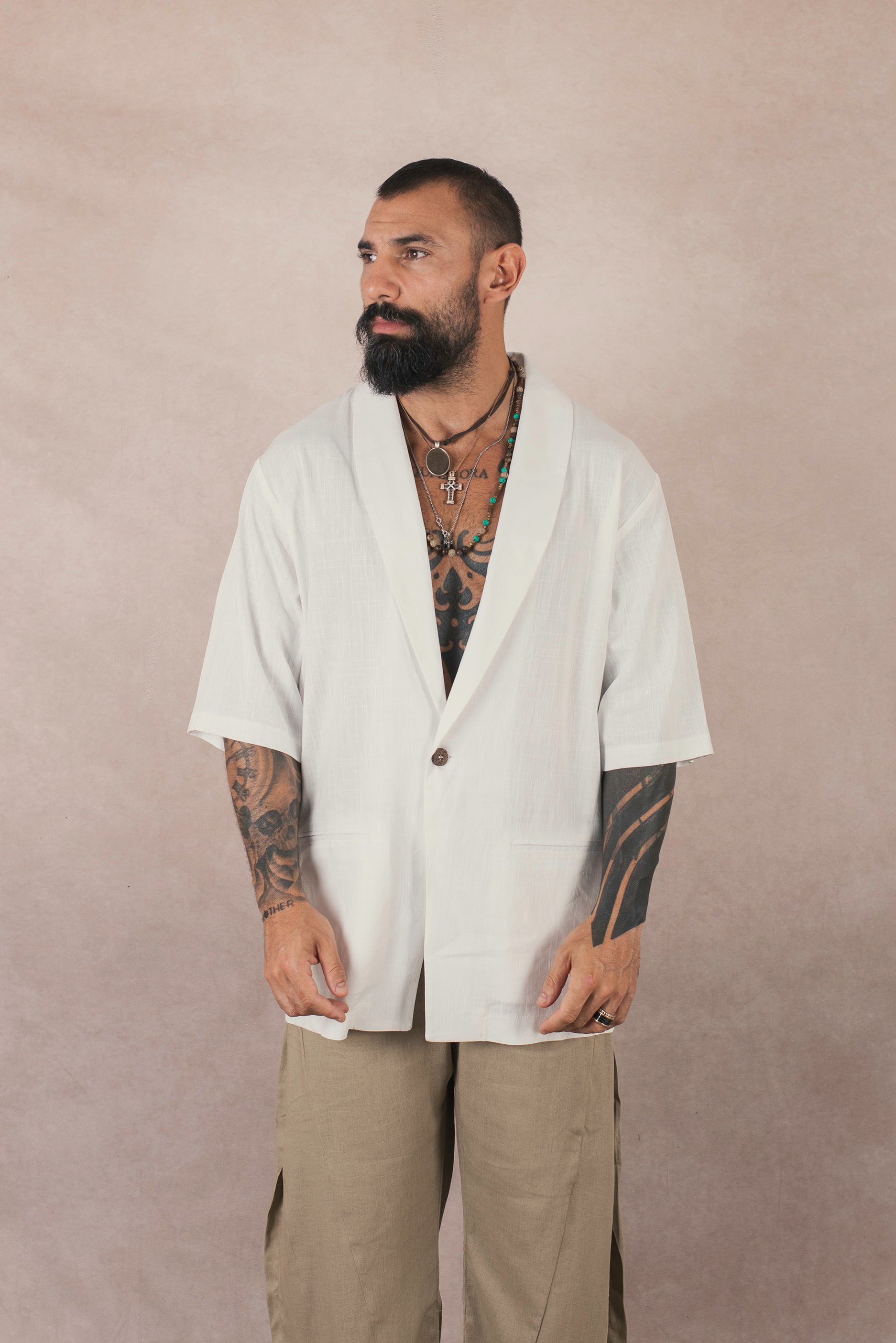 Camicia Monopetto In Lino bianco
