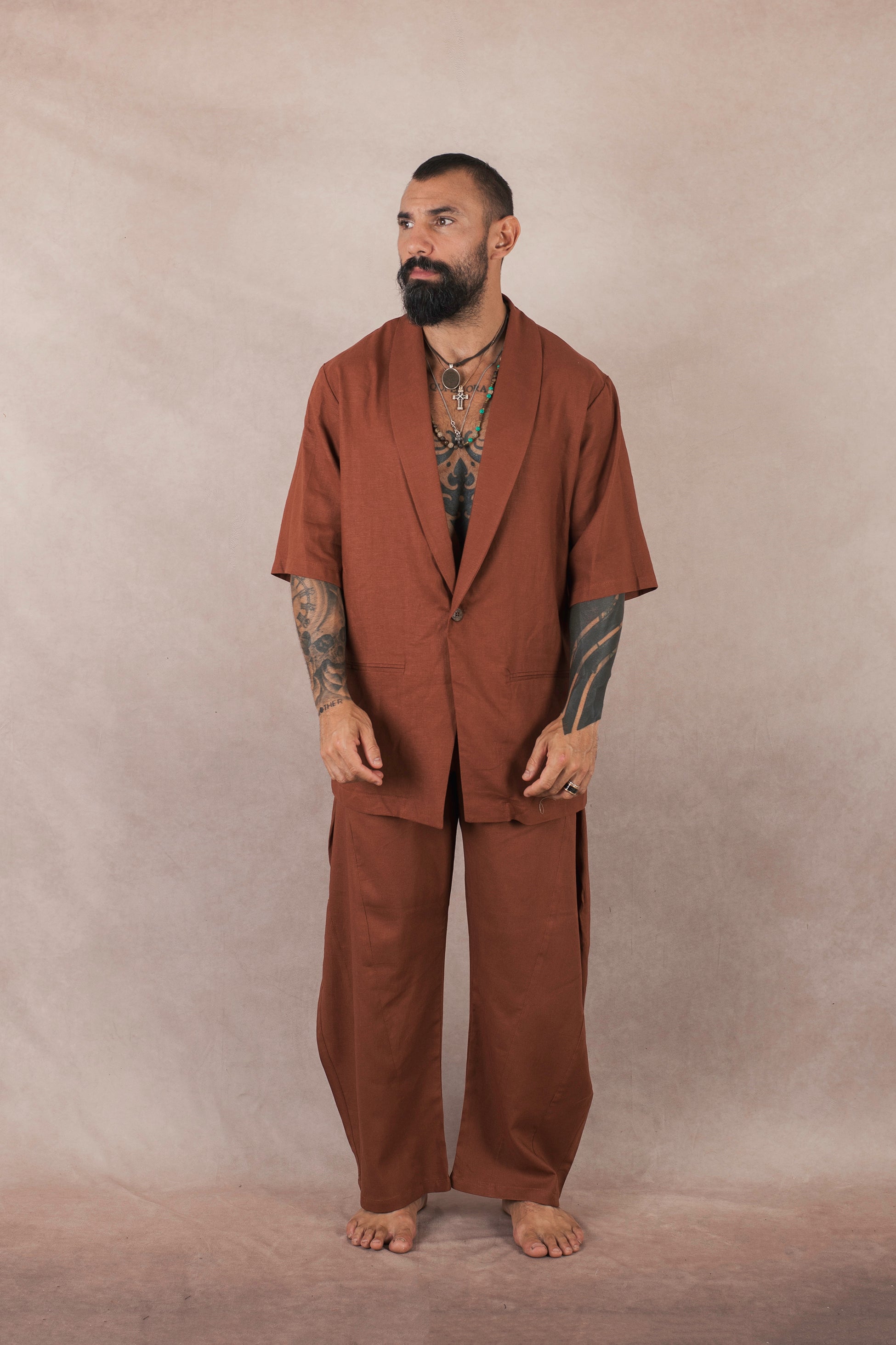 Camicia Monopetto In Lino terra