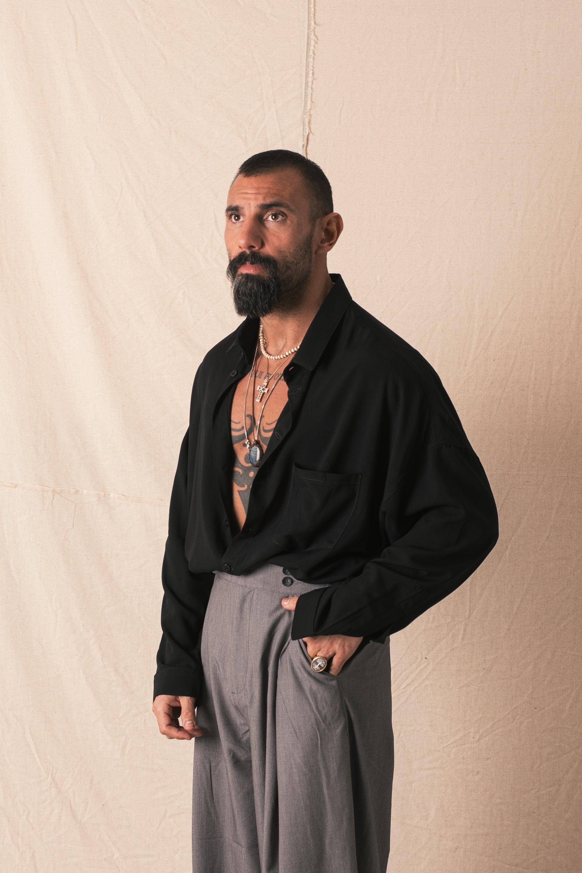 Camicia Oversize Viscosa Nero