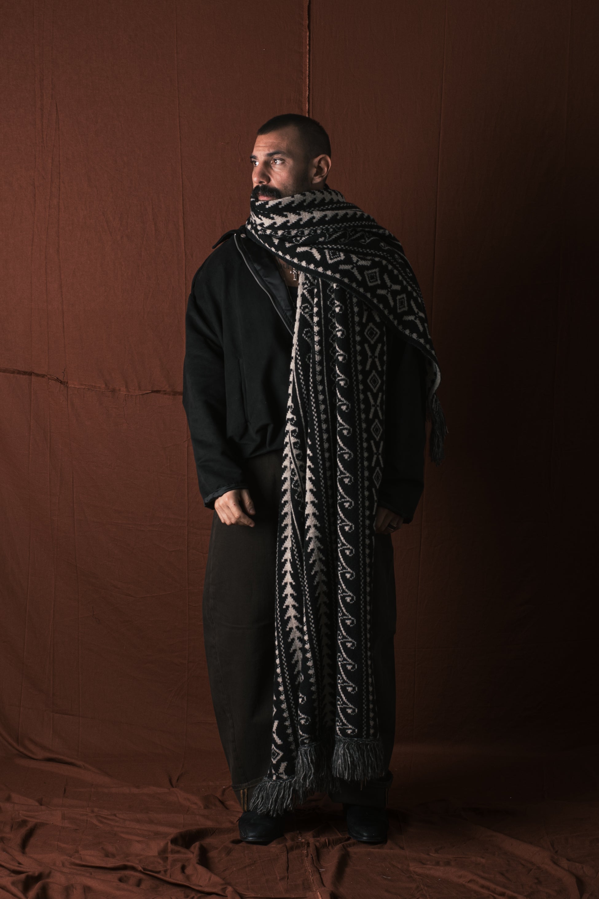 Sciarplaid In Lana Nero/Corda