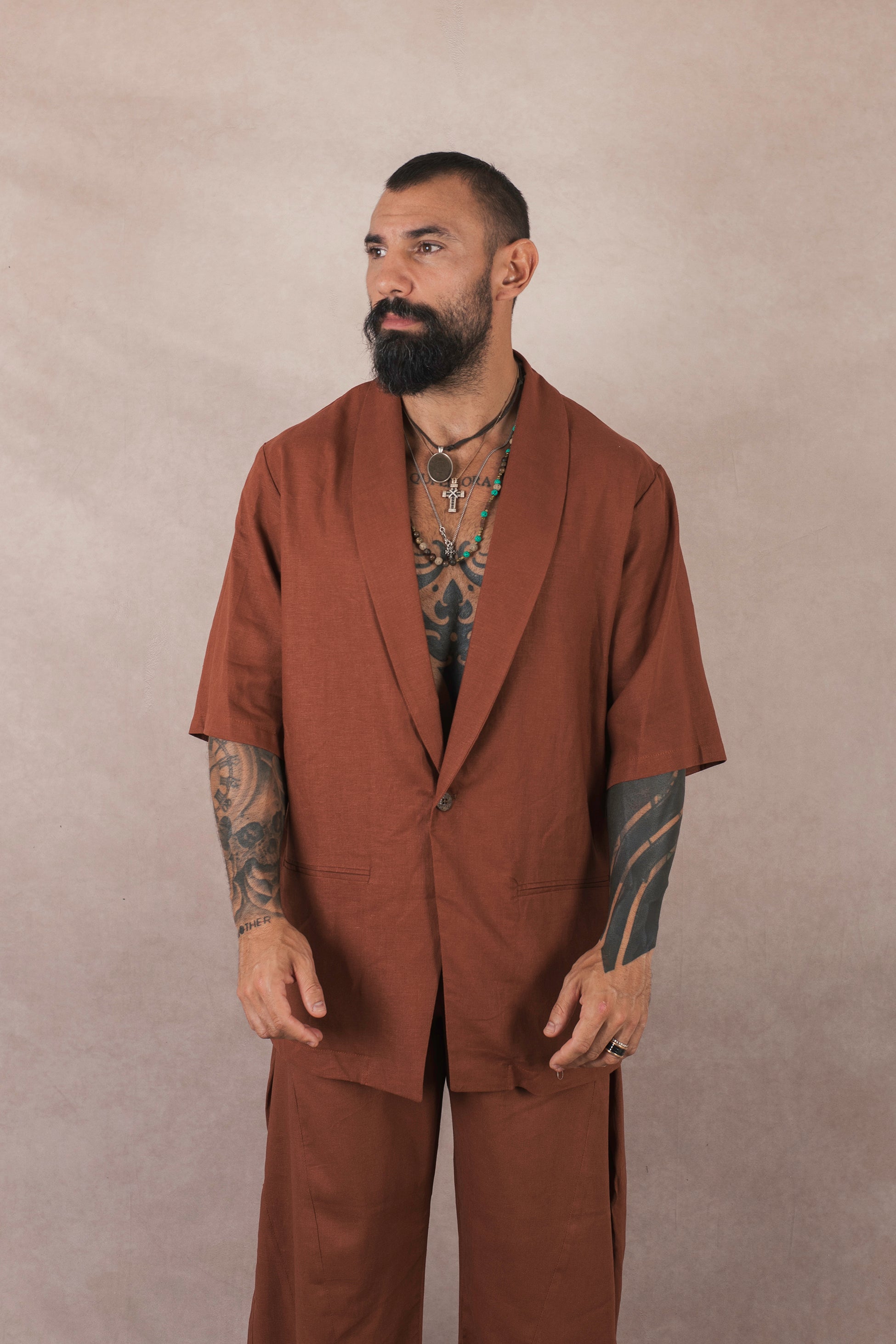 Camicia Monopetto In Lino terra