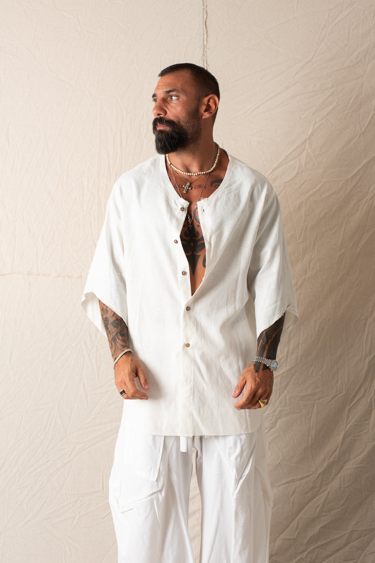 Camicia 3/4 In Lino Bianco
