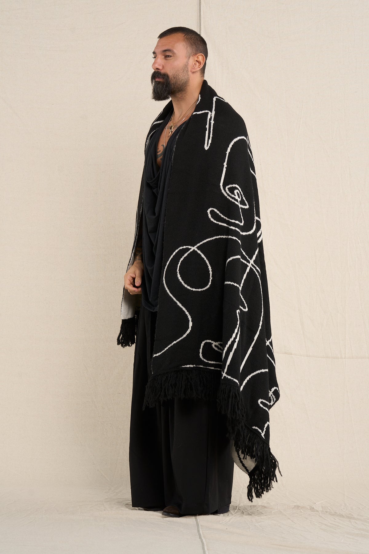 Beige/Dark Brown Wool Plaid Scarf