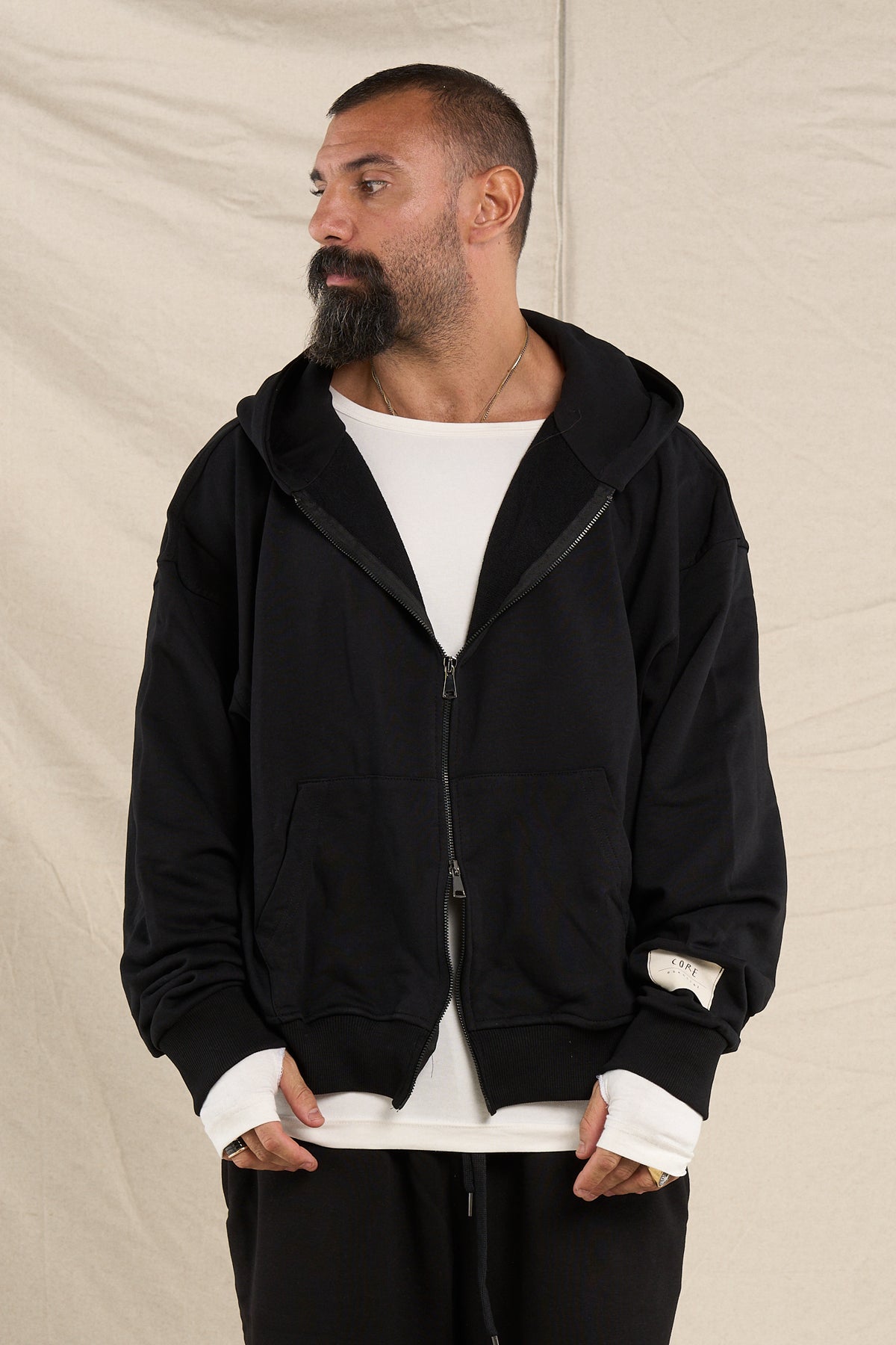 Felpa Cappuccio Zip Nero