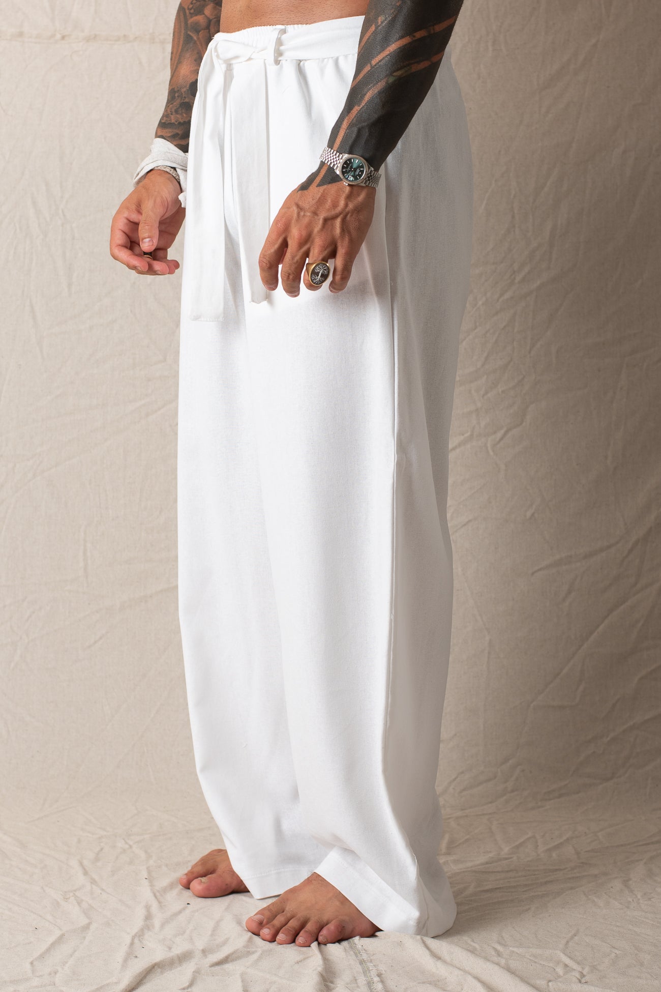 Pantalone Palazzo con Cintura Bianco