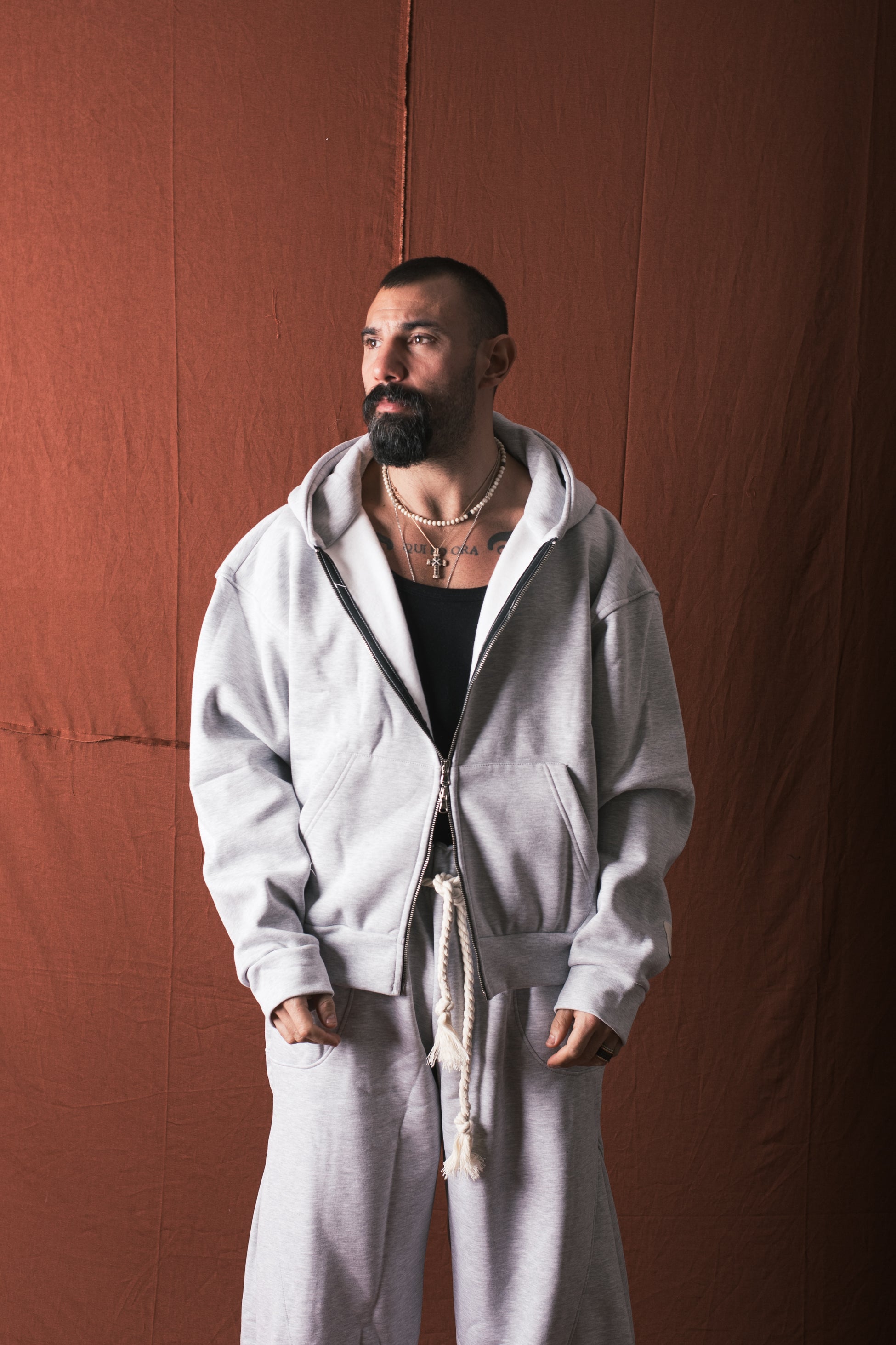 Felpa Cappuccio Con Zip Grigio