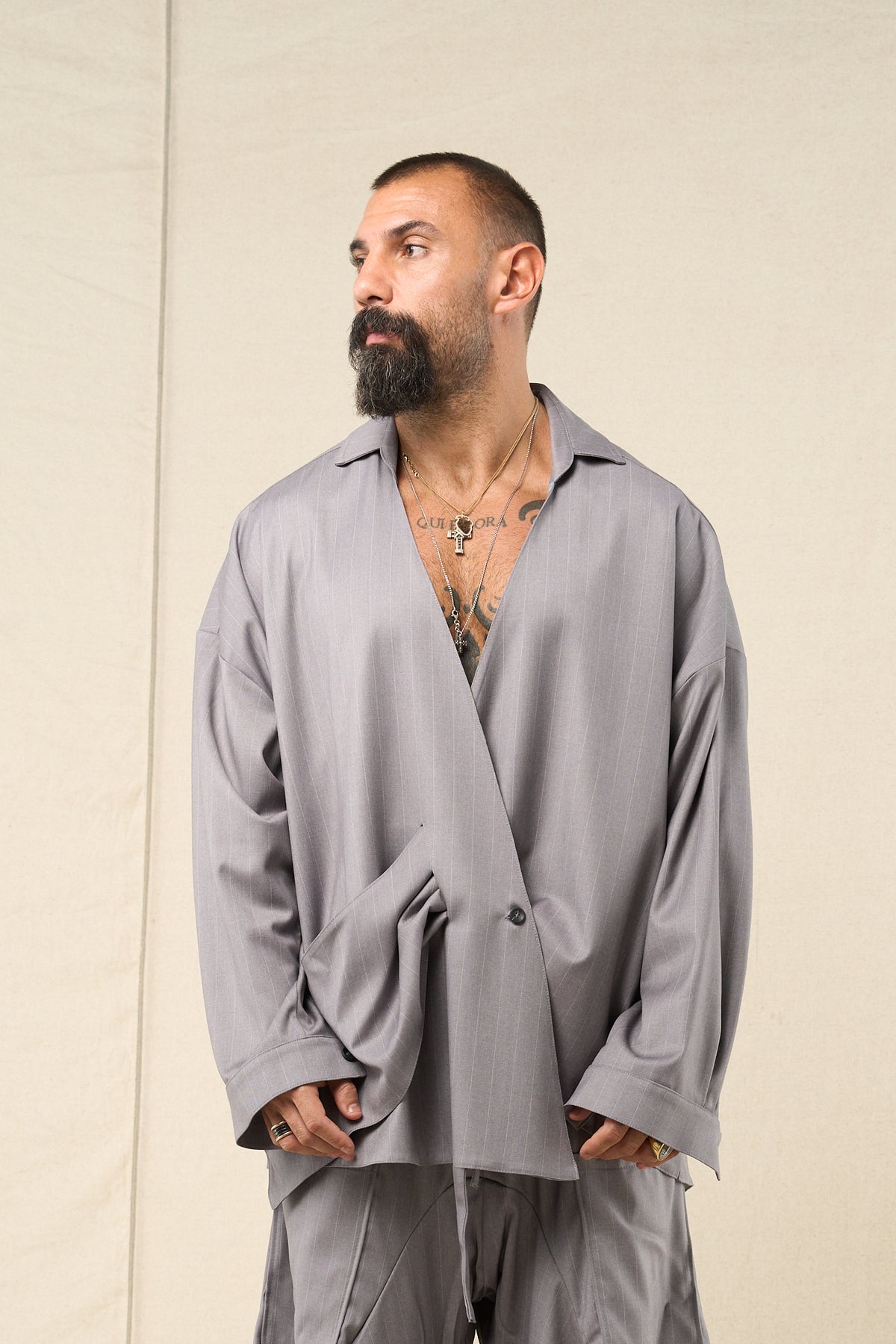 Blazer Incrocio Gessato Grigio