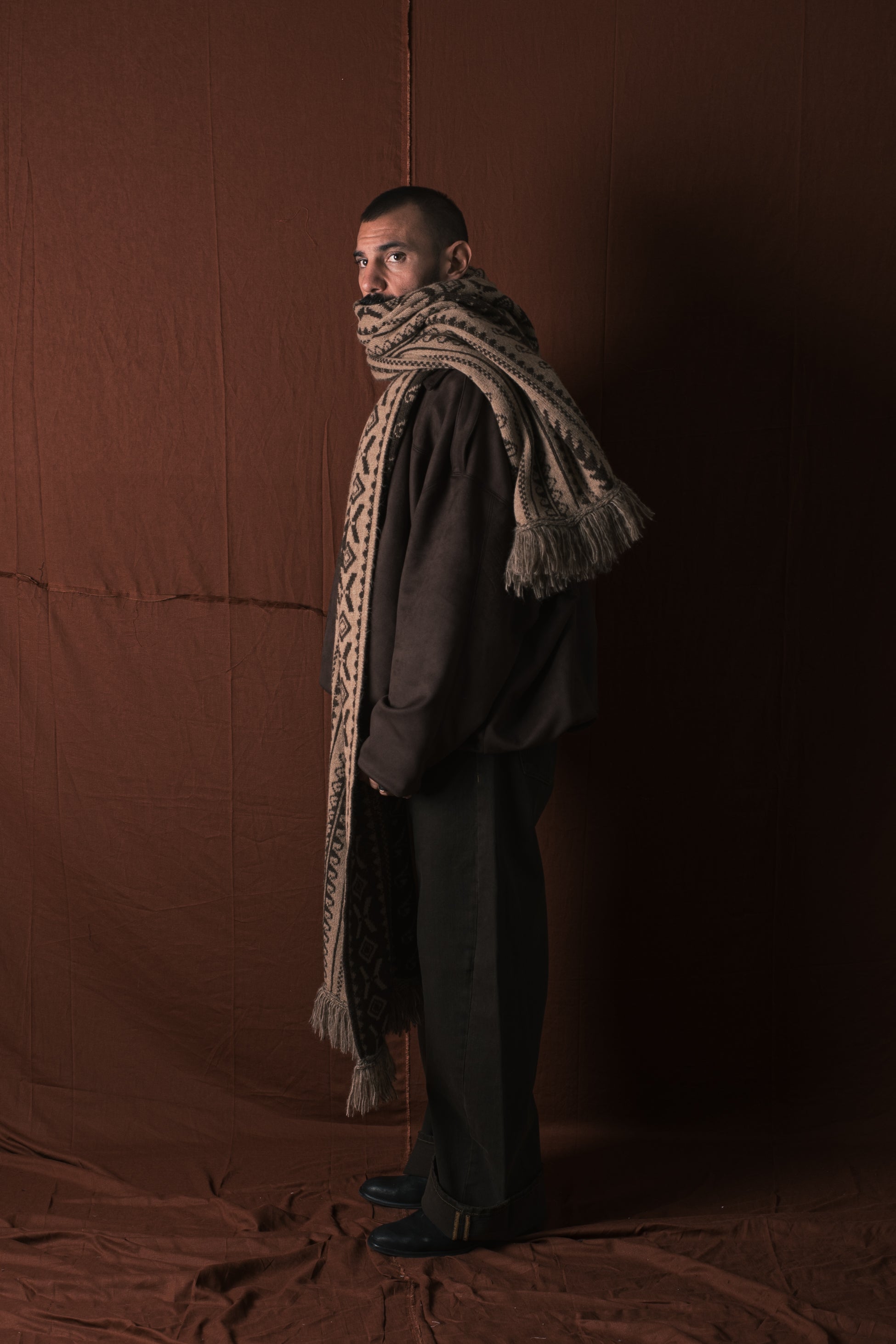 Sciarplaid In Lana Beige/Moro