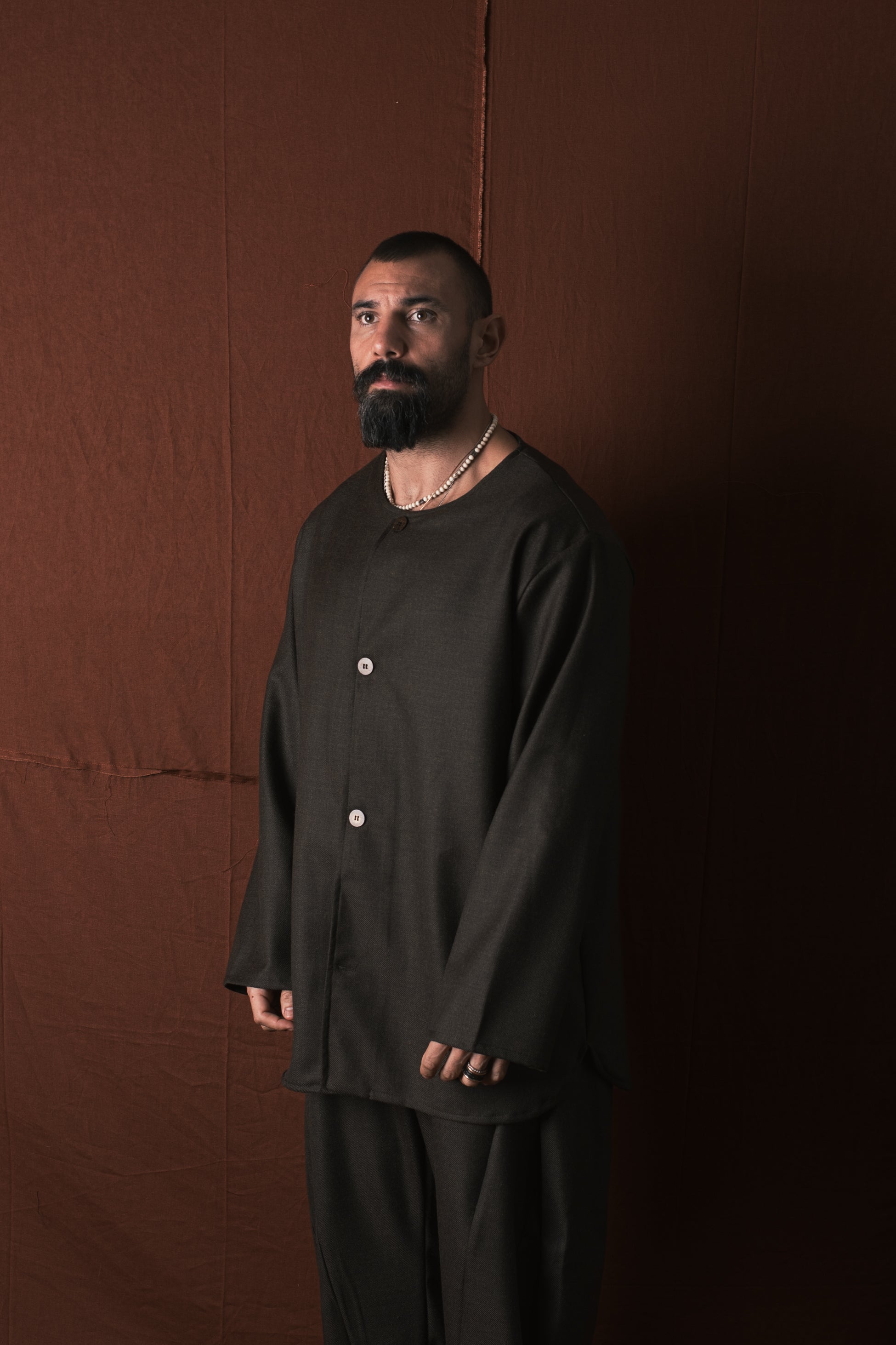 Camicia Coreana In Lana Moro