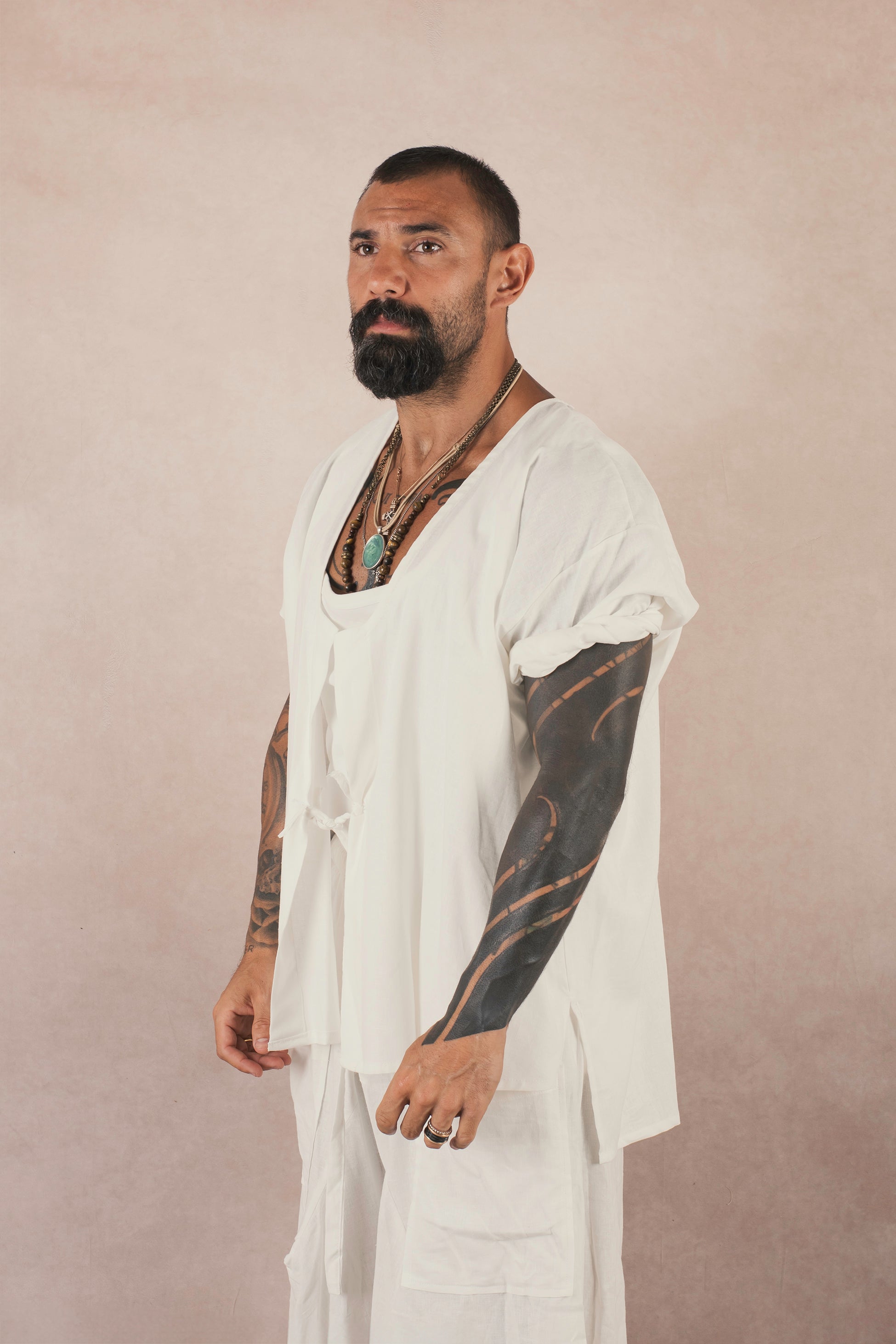 Kimono Mezza Manica In Lino Bianco