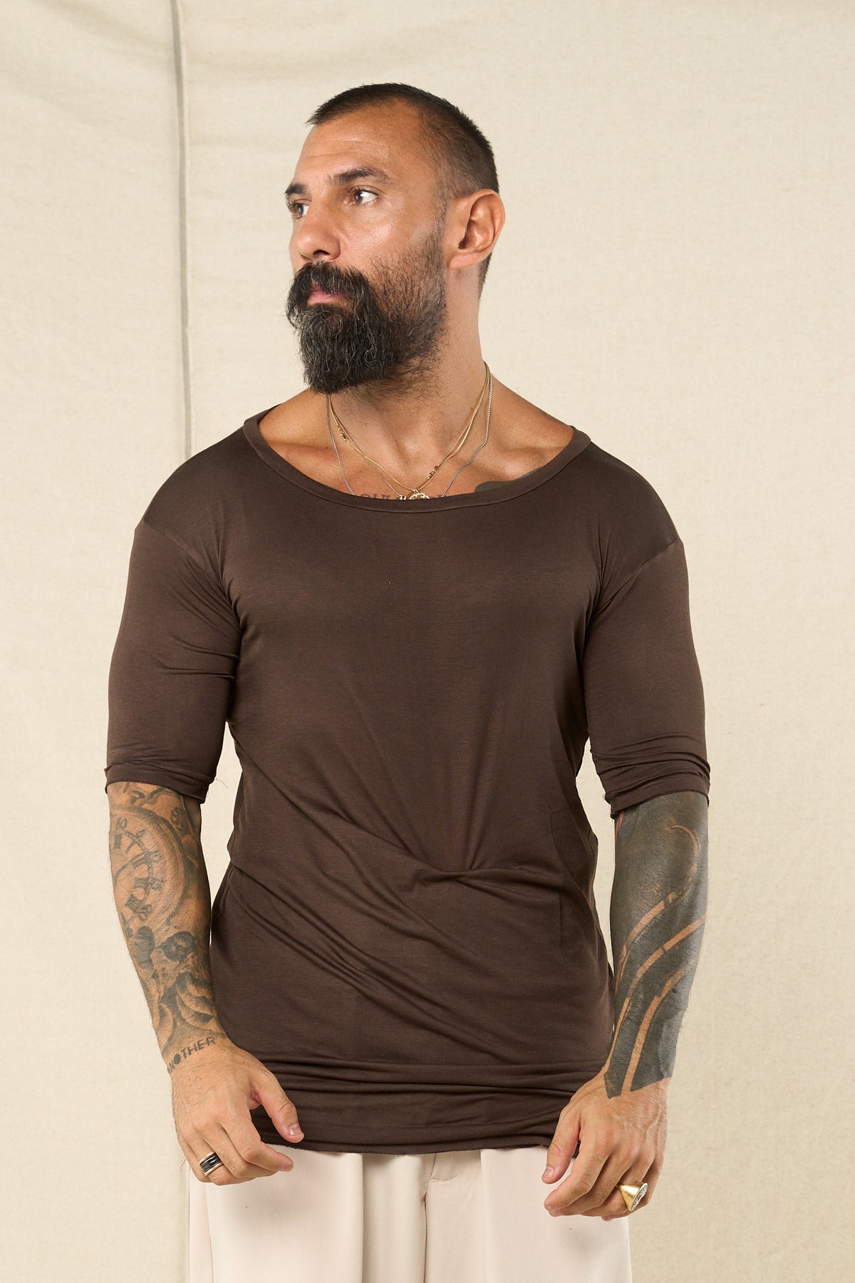 Stretch T-shirt L/S Dark Brown