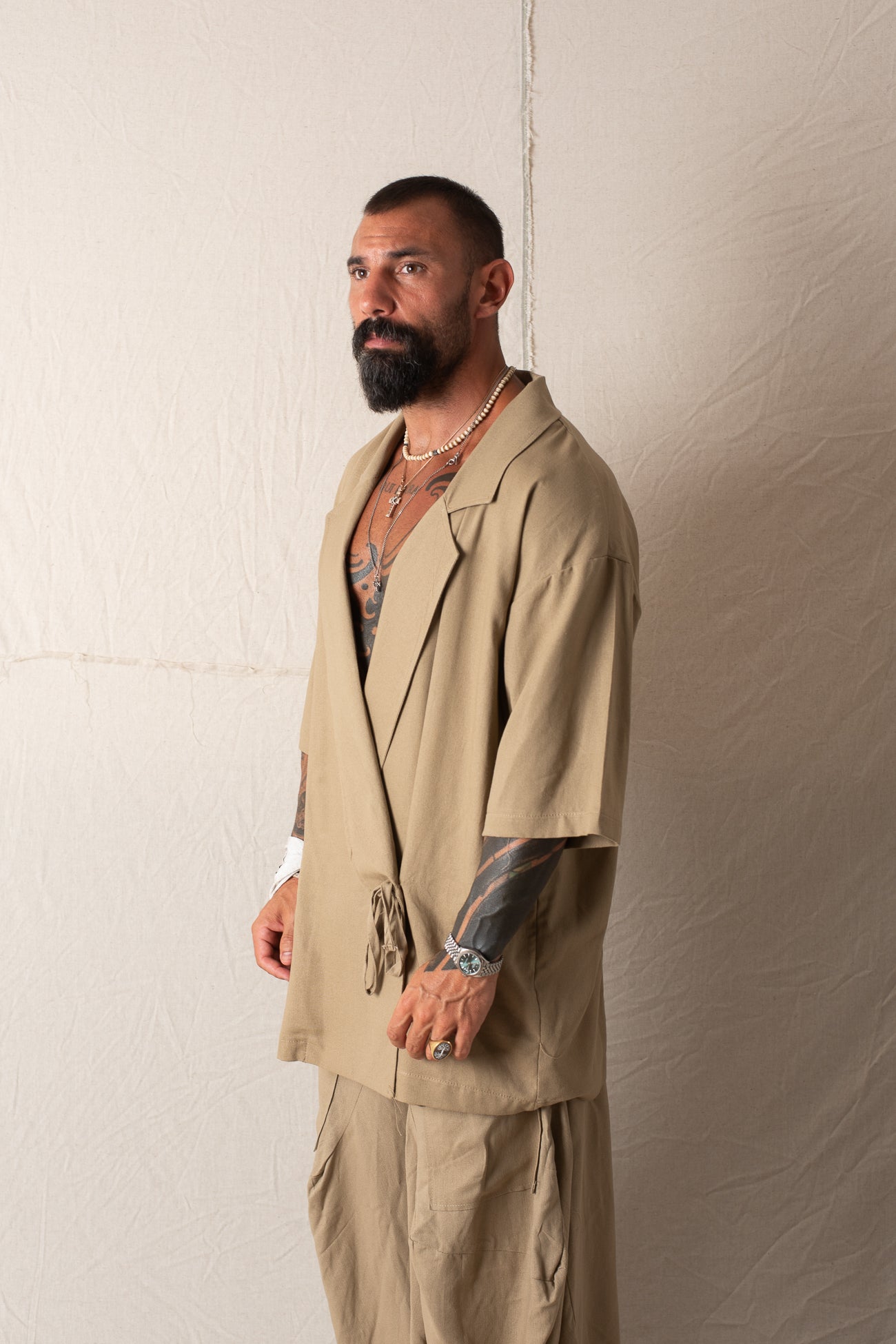 Giacca Camicia Mezza Manica Khaki