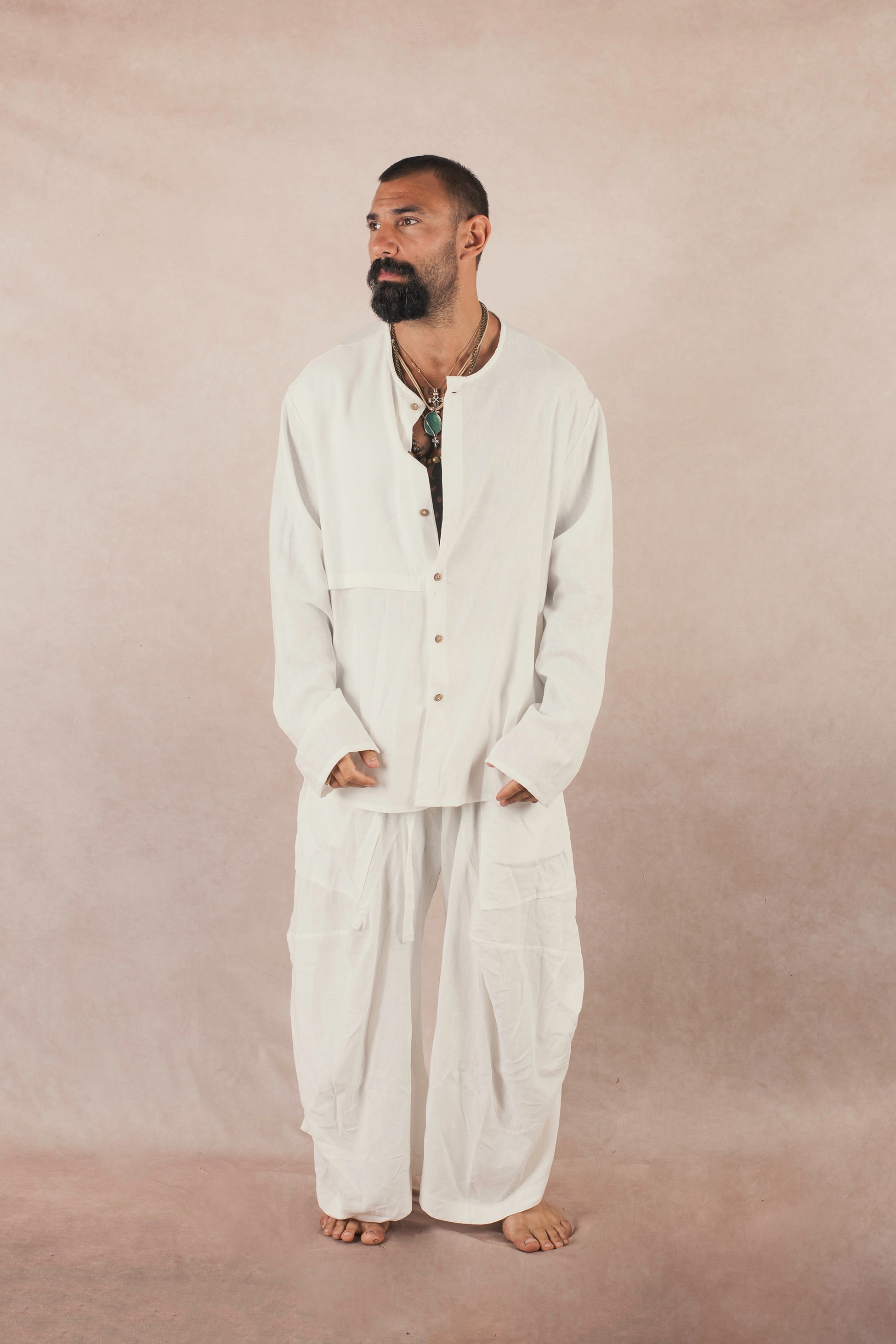 Camicia Spacco In Lino Bianco