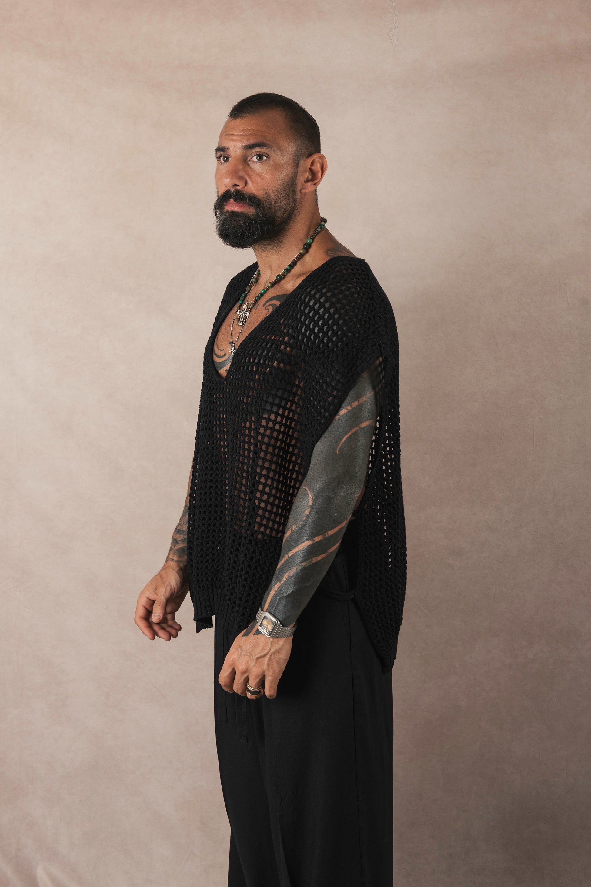 Smanicato In Maglia Open Nero
