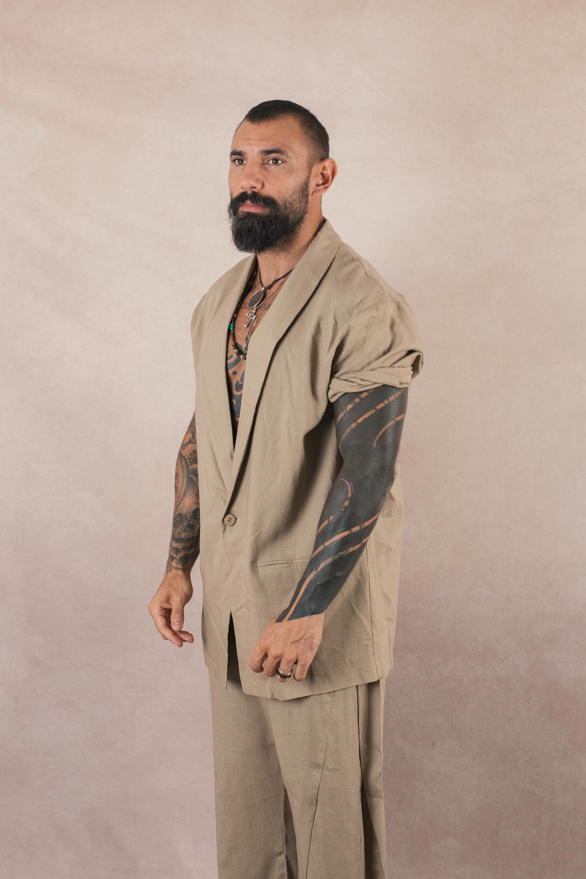 Camicia Monopetto In Lino khaki