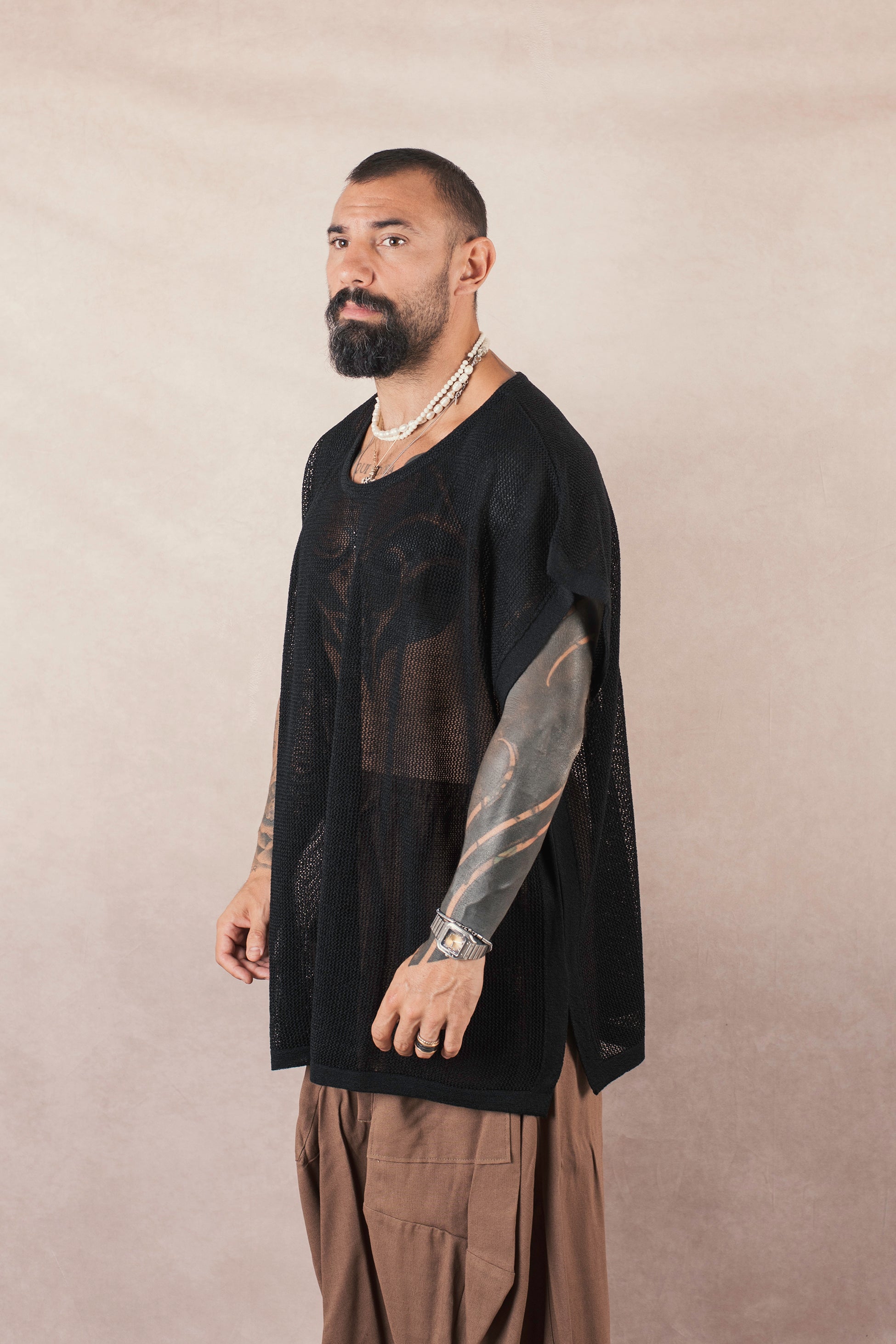 Smanicato Big Over In Maglia Nero