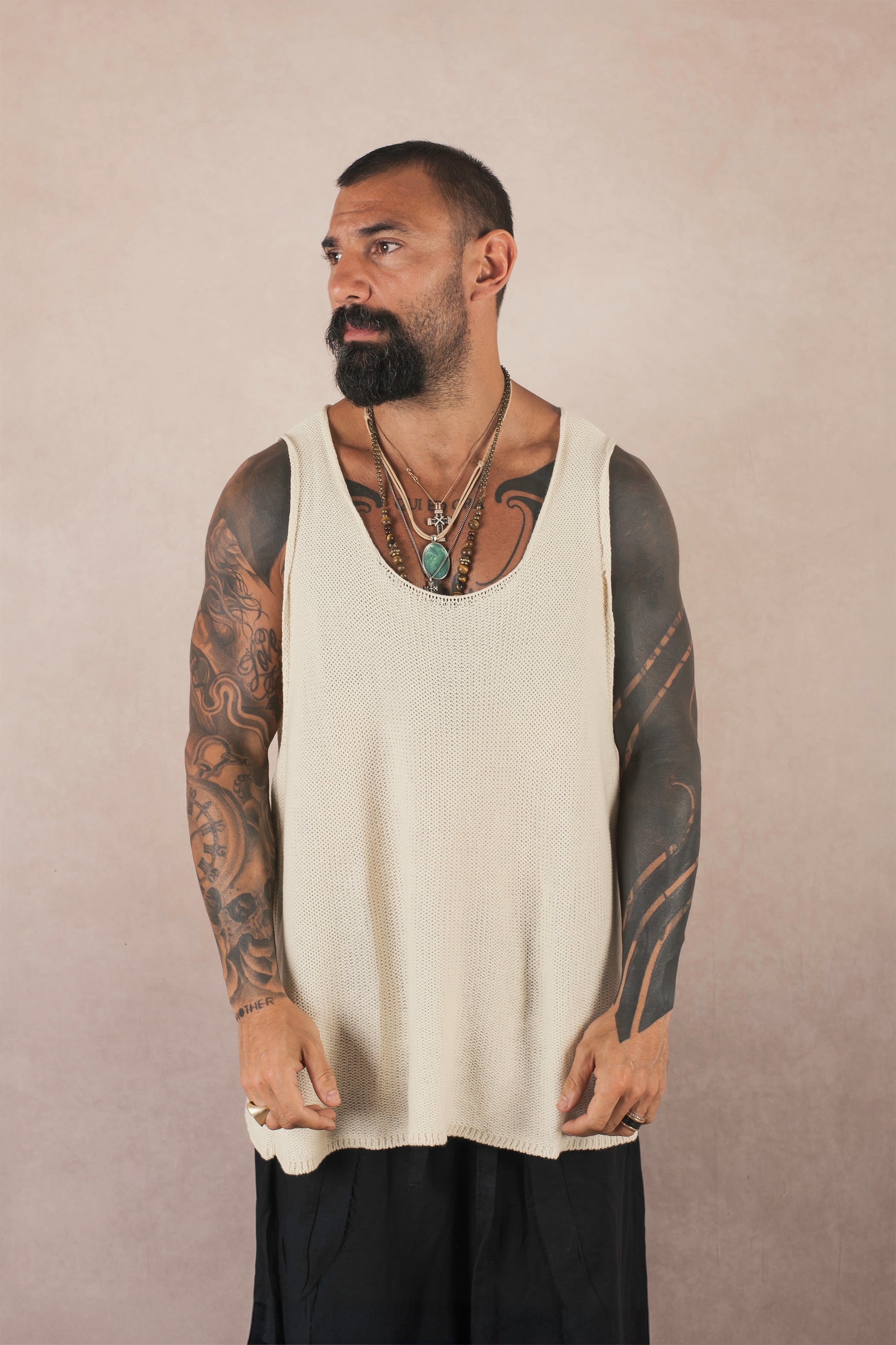 Canotta In Maglia Panna
