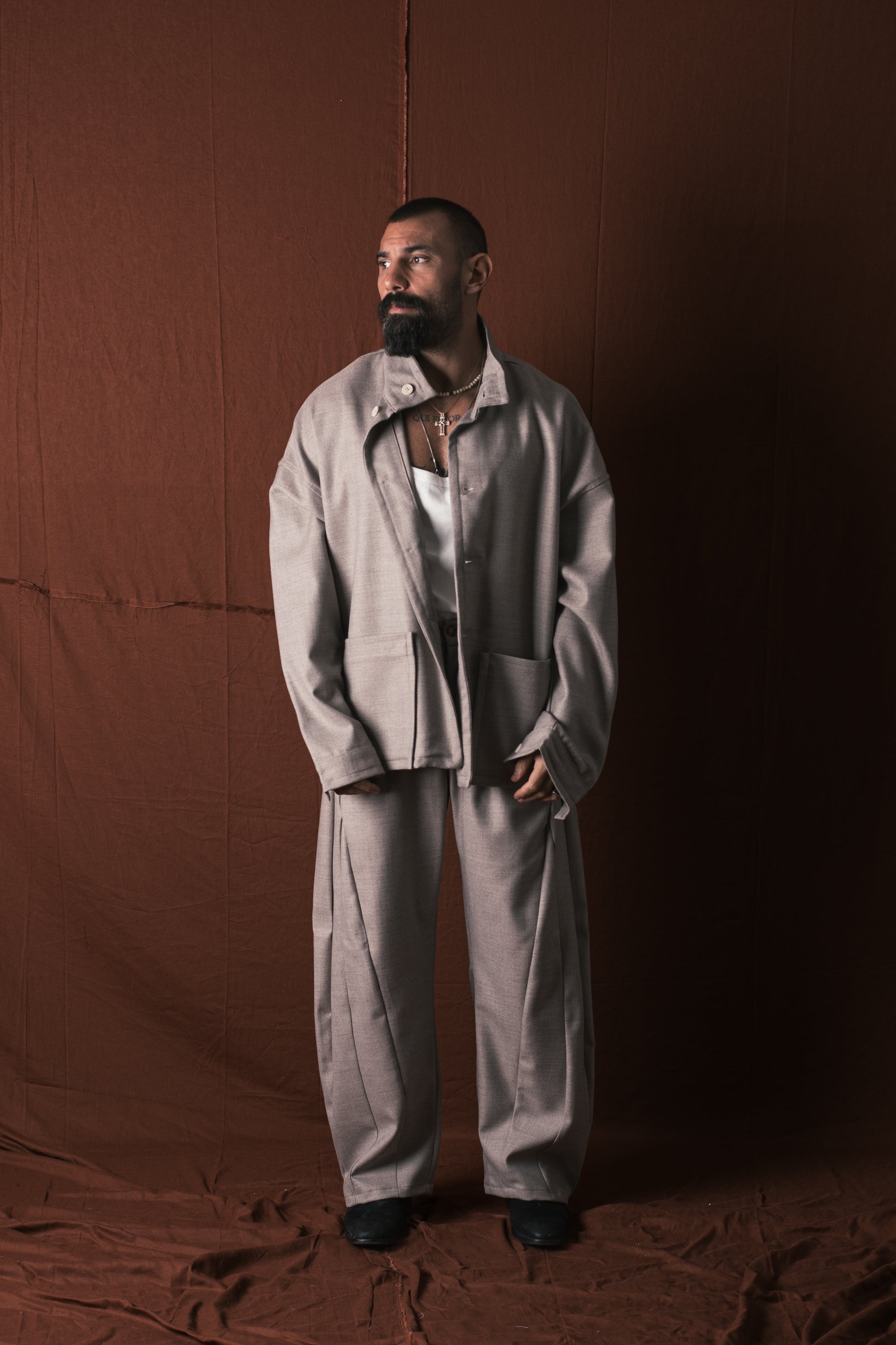 Giacca/Camicia In Lana Greige