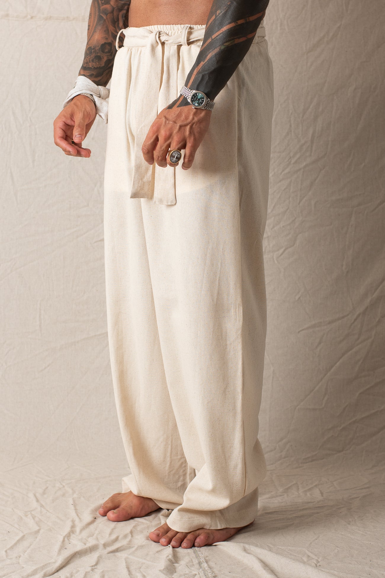 Pantalone Palazzo con Cintura Naturale