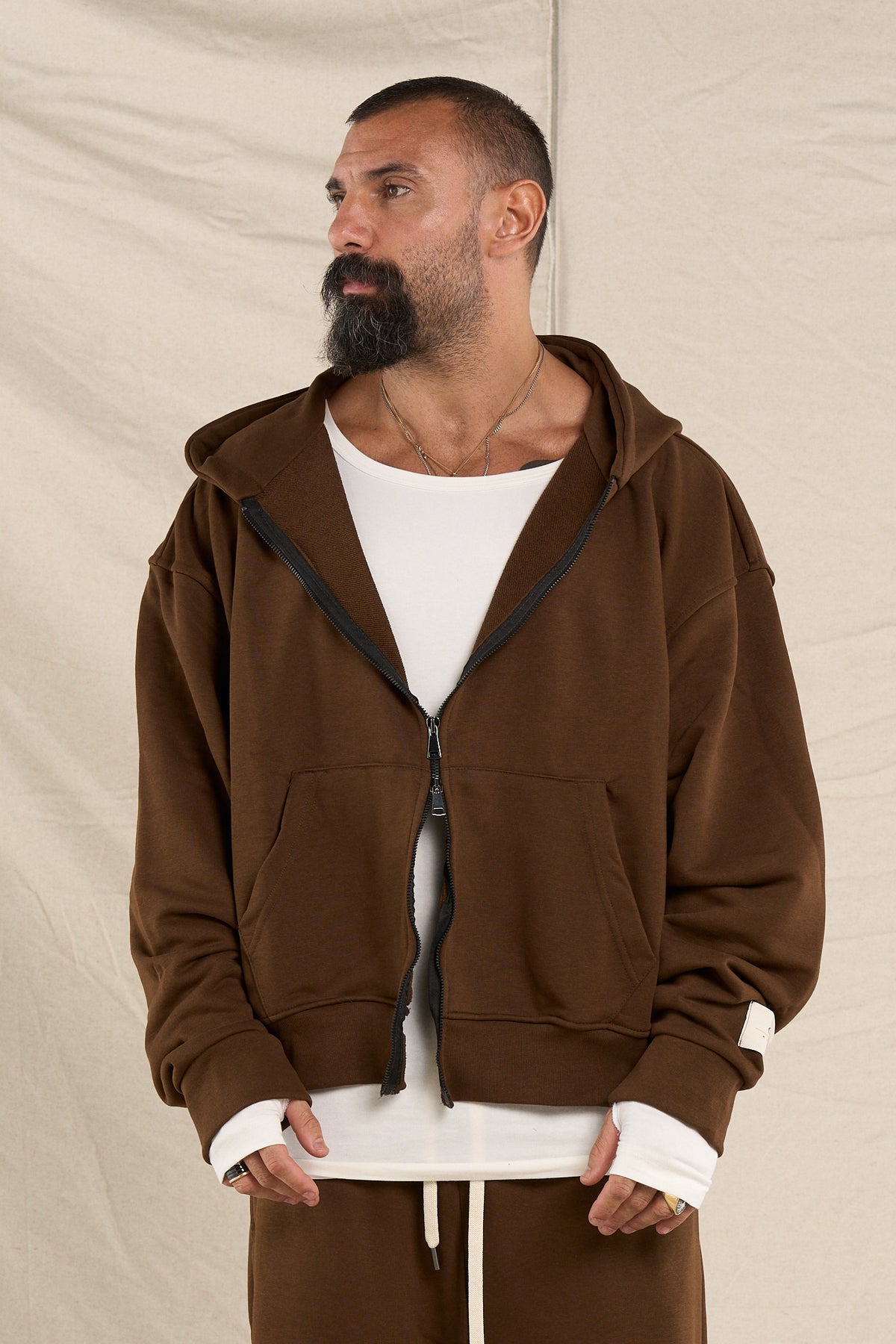 Felpa Cappuccio Zip Moro