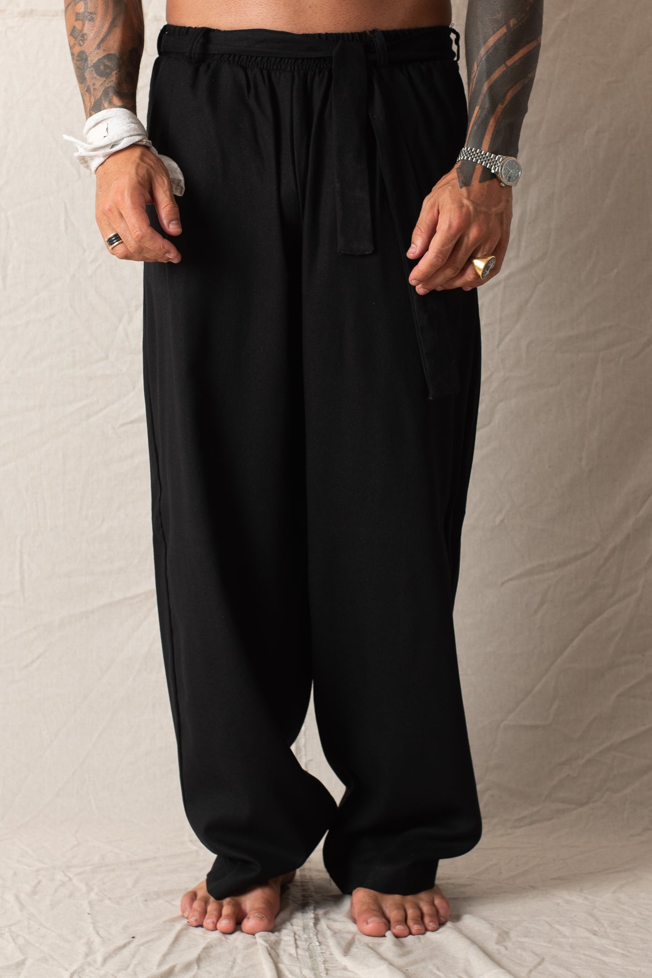 Pantalone Palazzo con Cintura Nero