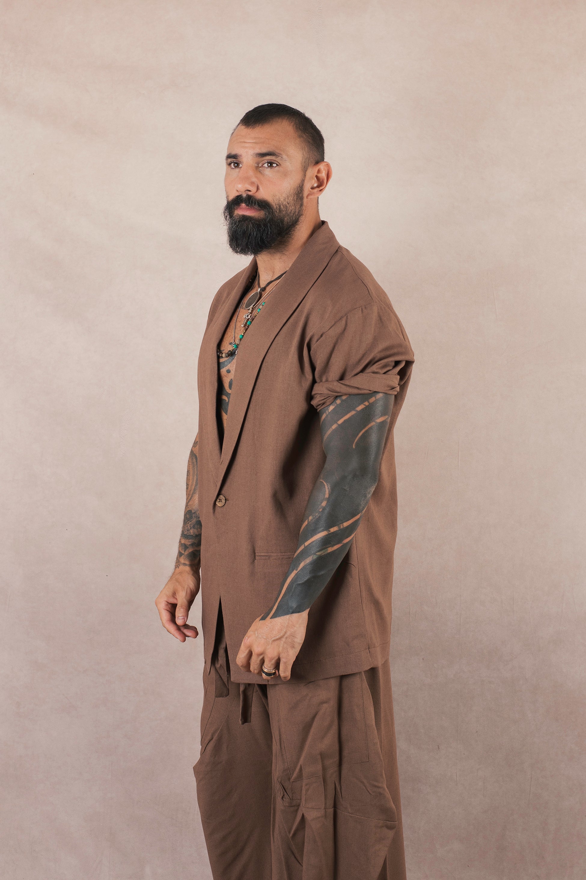 Camicia Monopetto In Lino moro