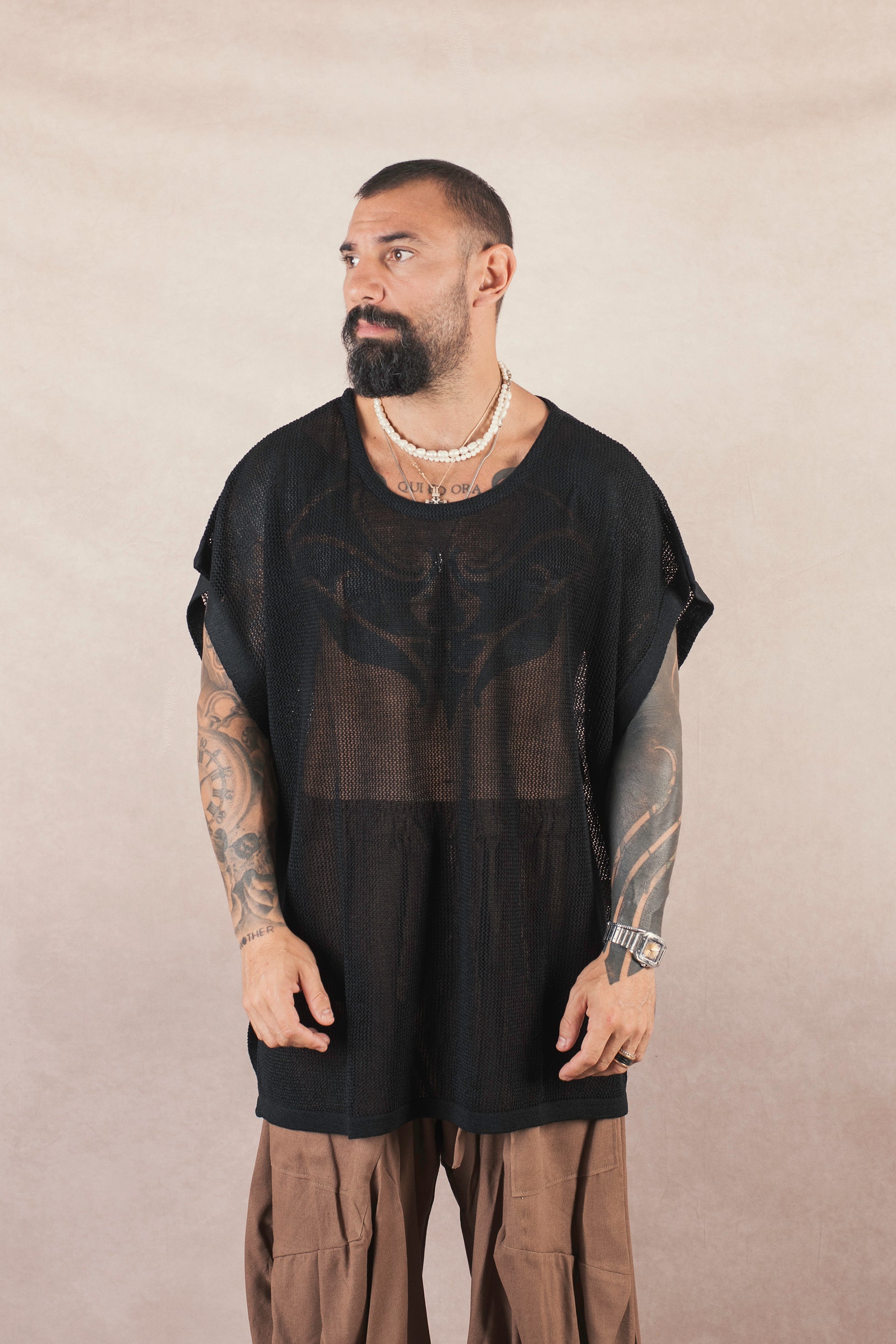 Smanicato Big Over In Maglia Nero