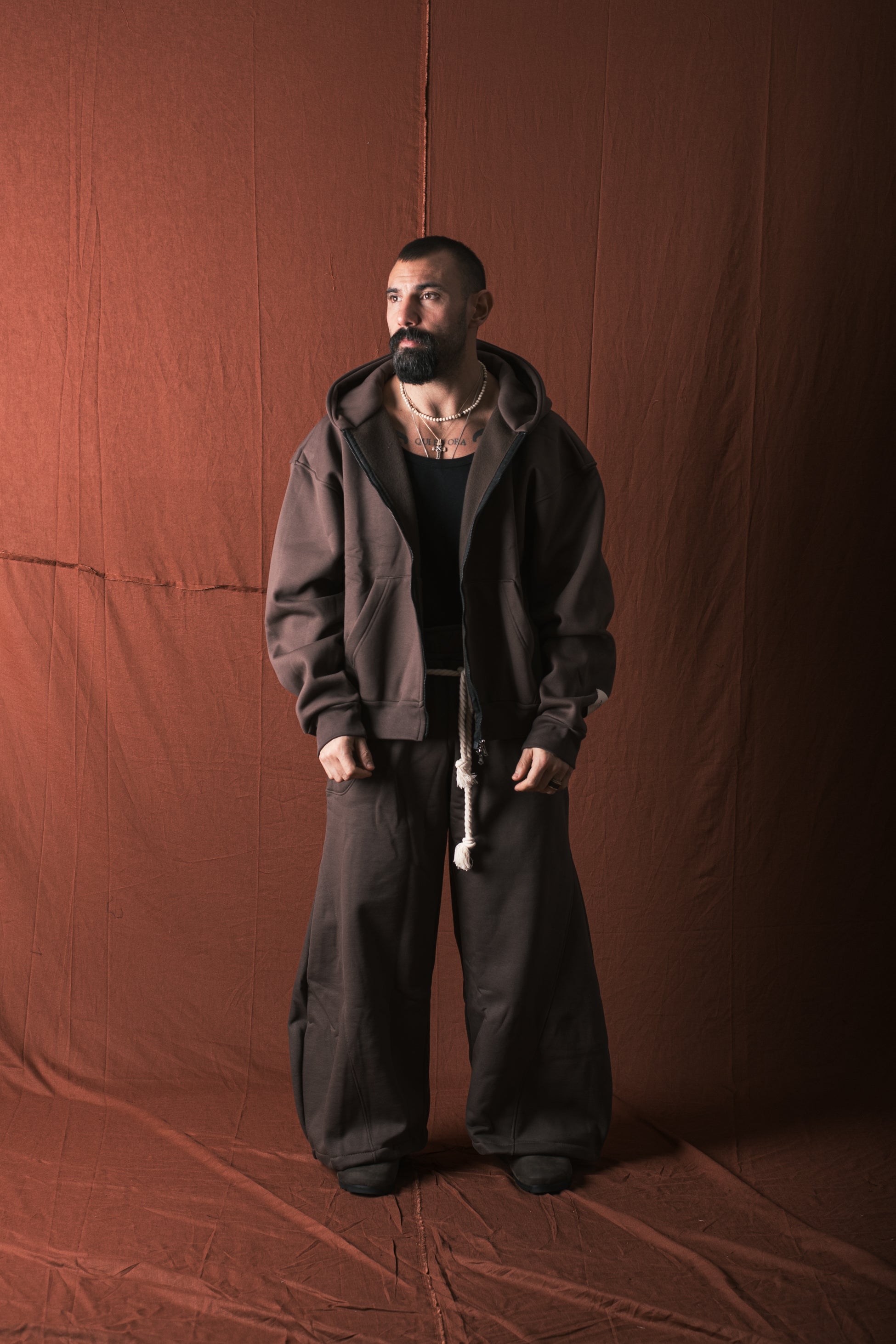 Felpa Cappuccio Con Zip Moro