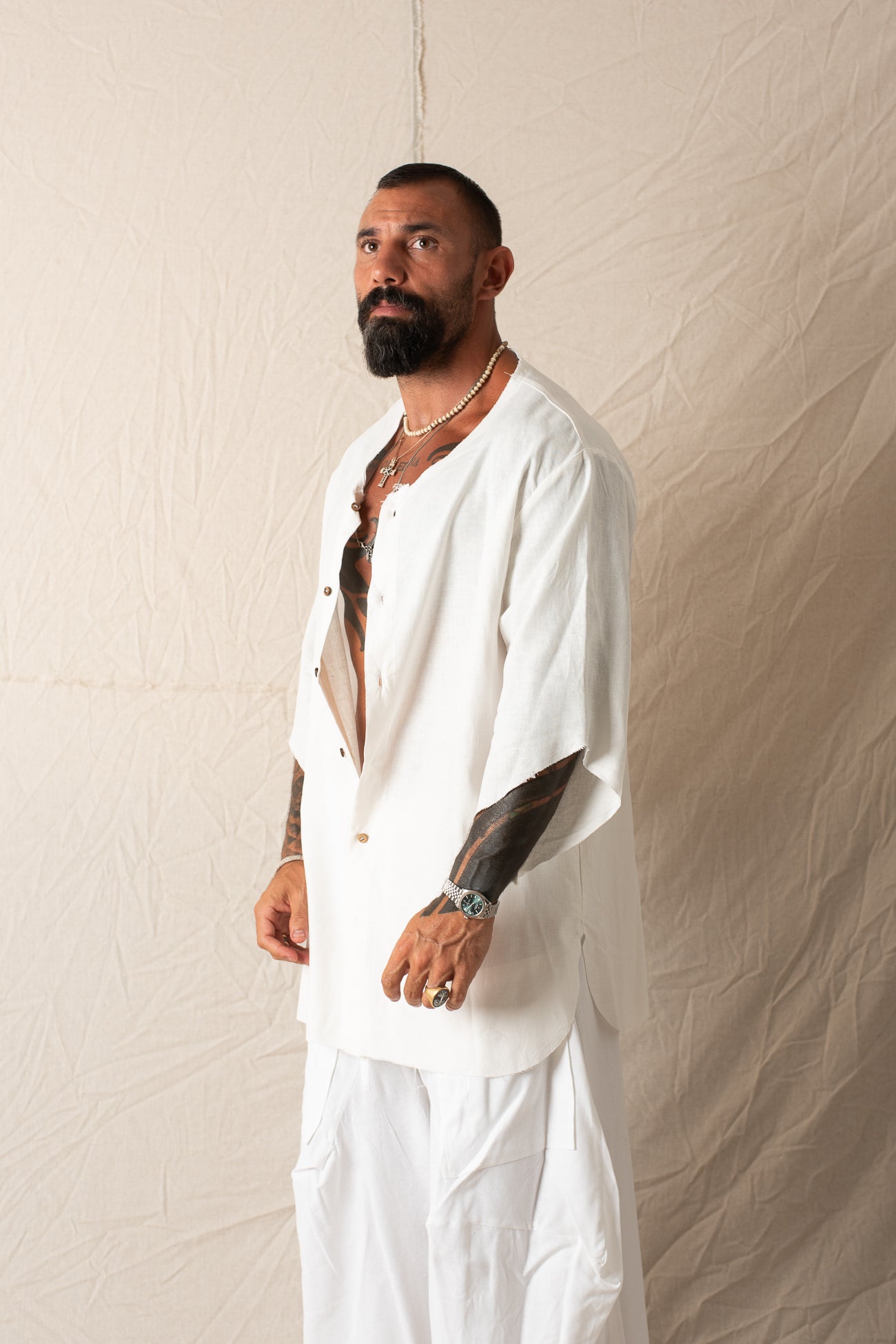 Camicia 3/4 In Lino Bianco
