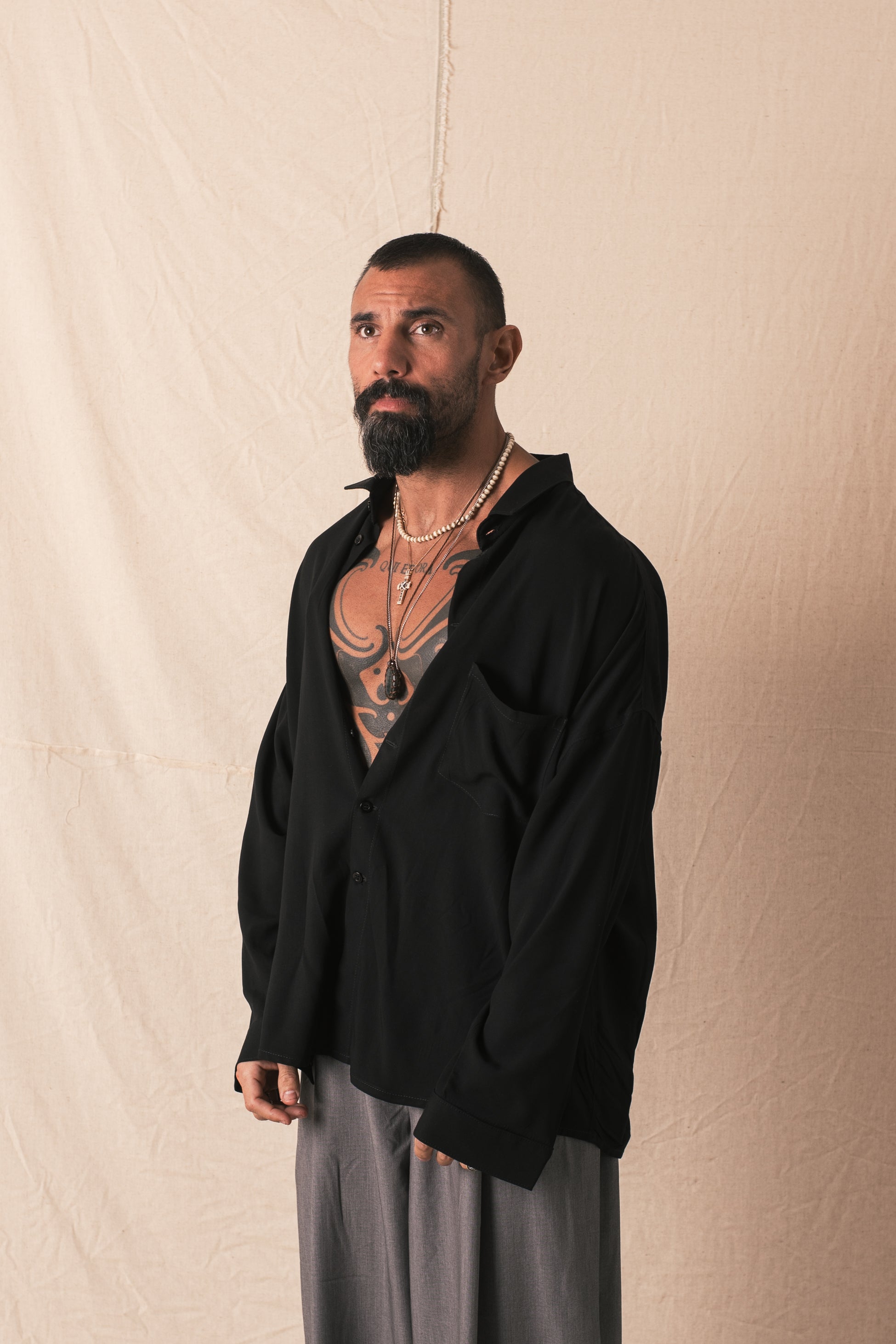 Camicia Oversize Viscosa Nero