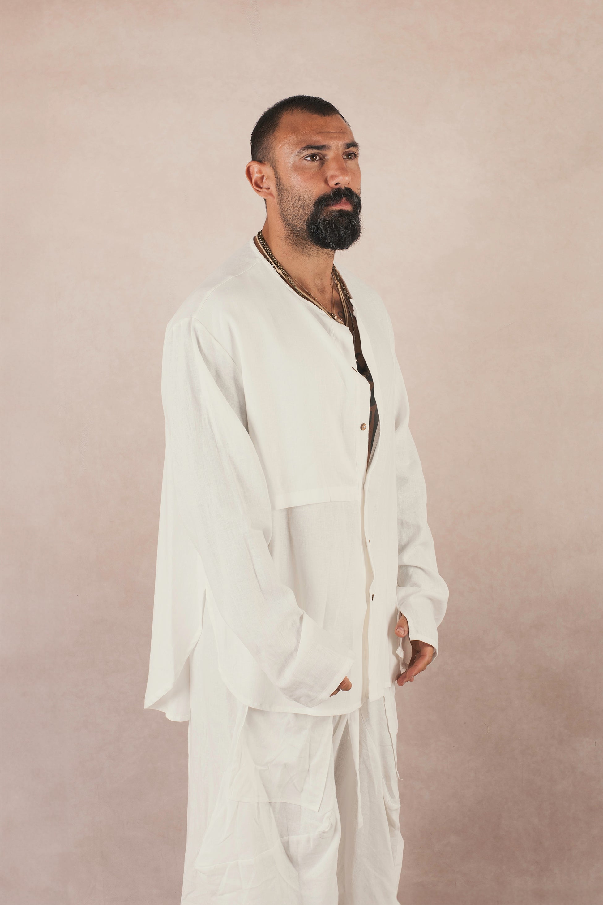 Camicia Spacco In Lino Bianco