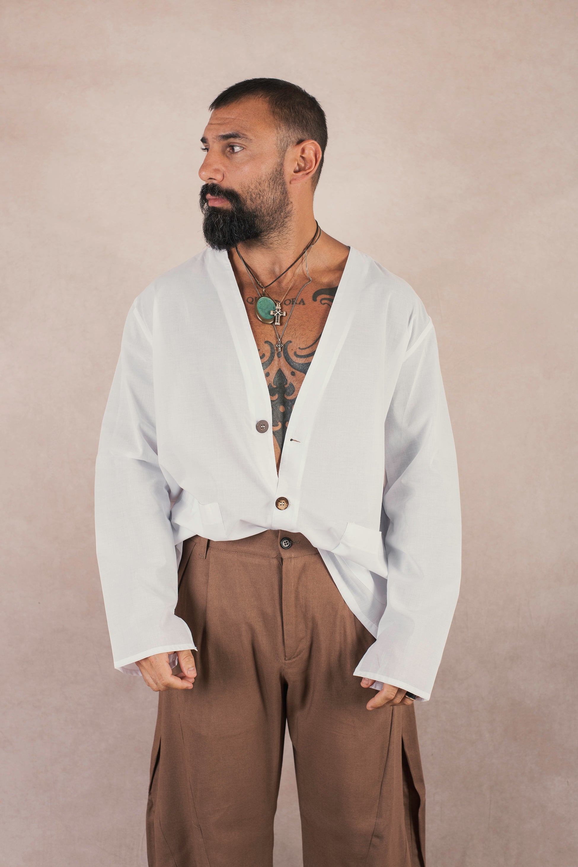 Camicia 3 bottoni In cotone bianco