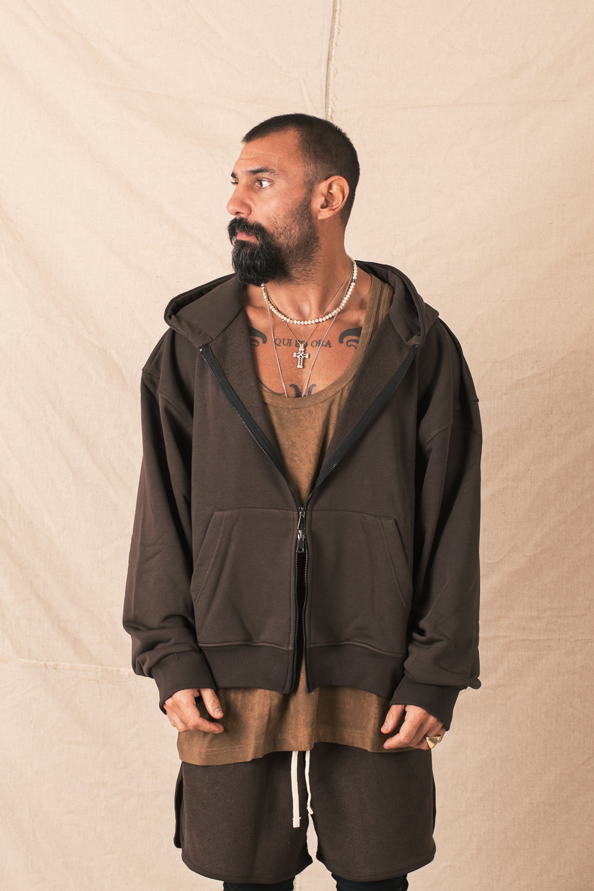 Felpa Cappuccio Zip Moro