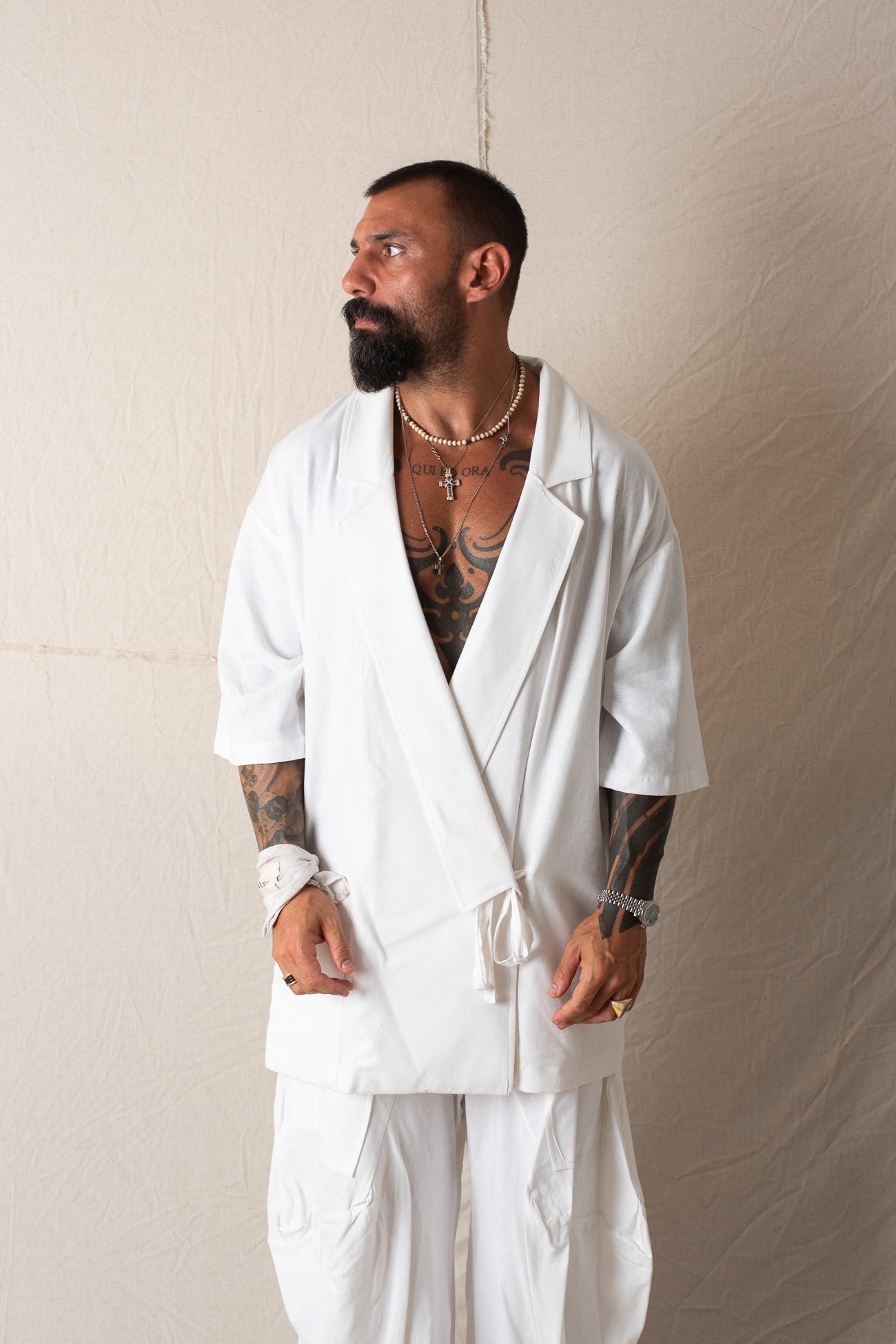 Giacca Camicia Mezza Manica Bianco