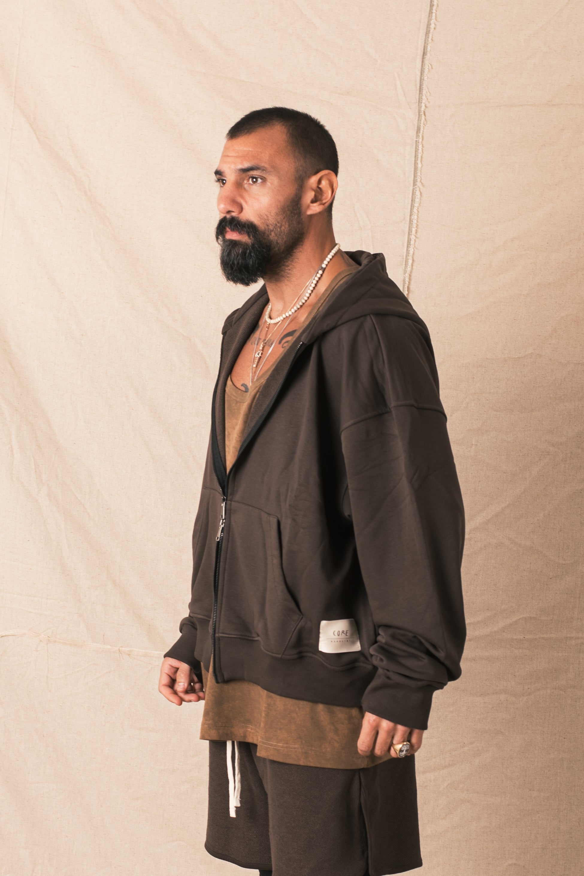 Felpa Cappuccio Zip Moro