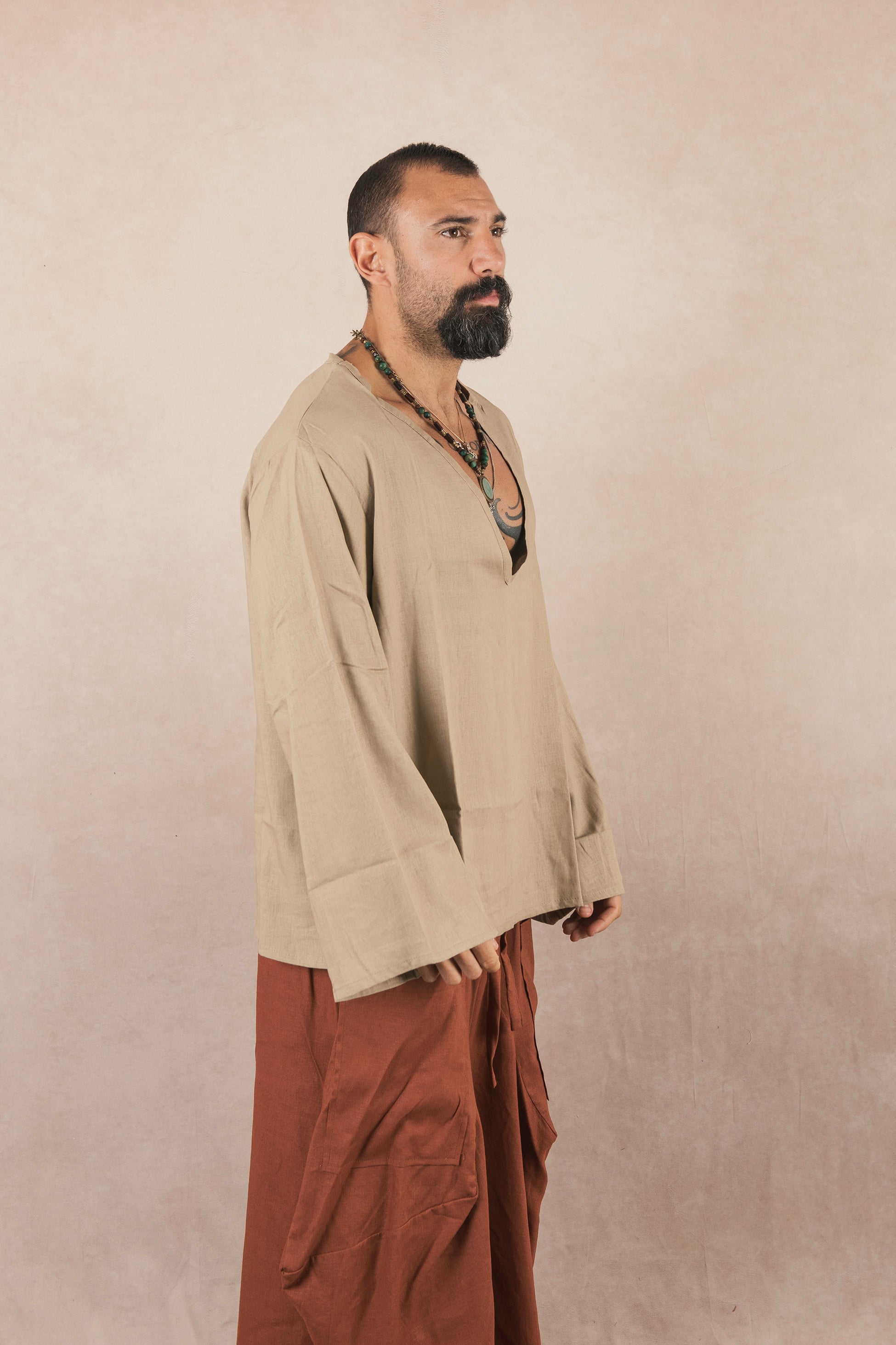 Casacca manica lunga in lino Khaki