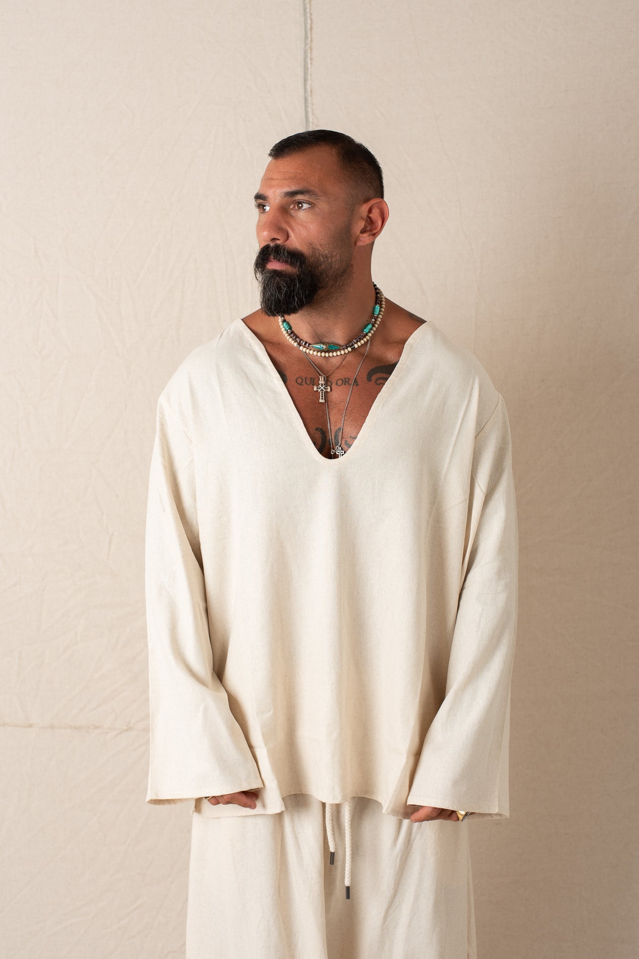 Maglia V in lino Naturale