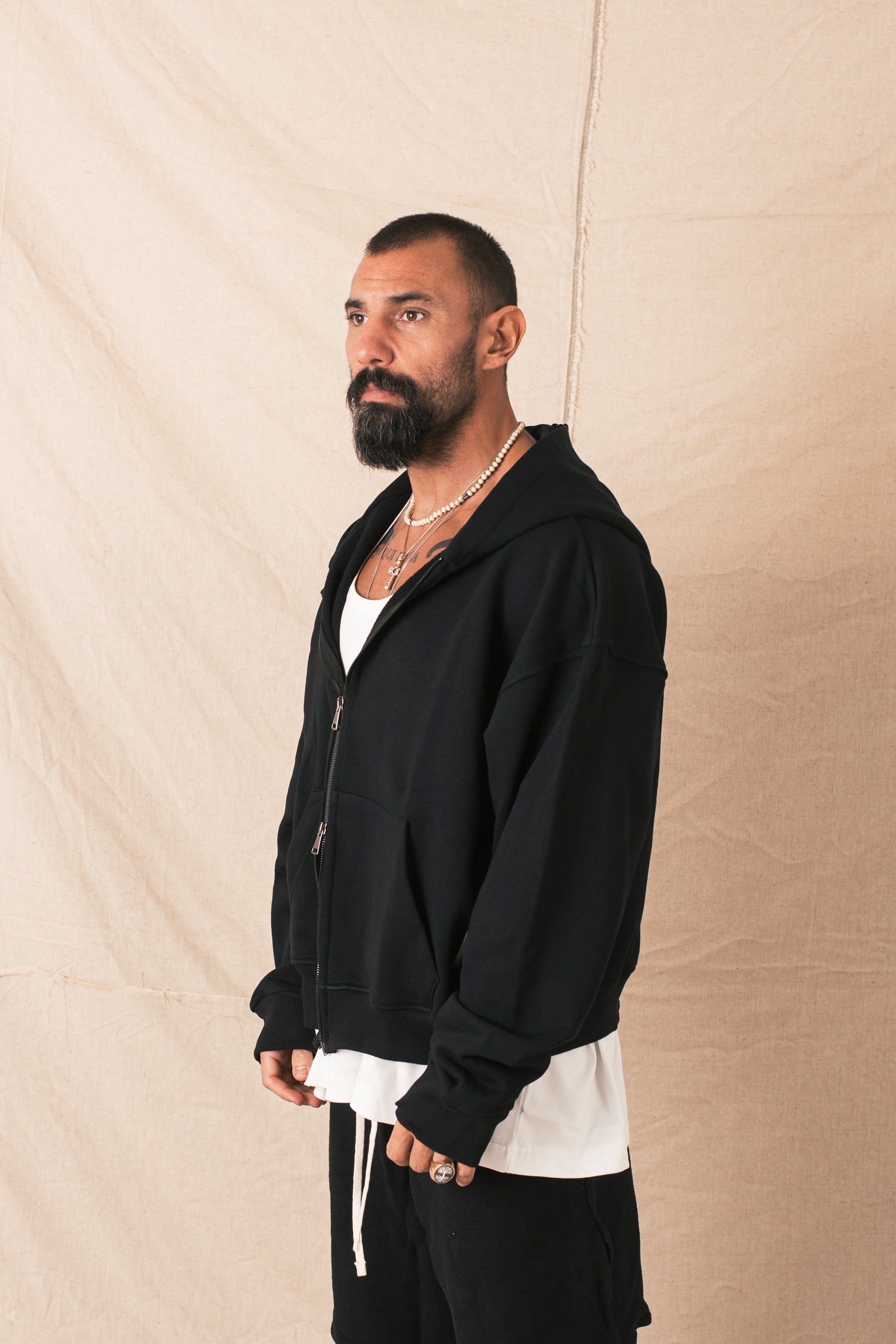 Felpa Cappuccio Zip Nero