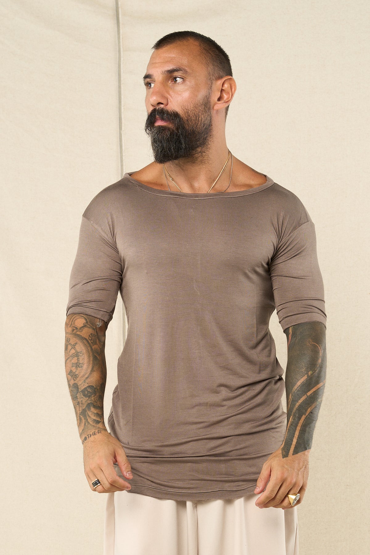 Stretch T-shirt L/S Dark Brown