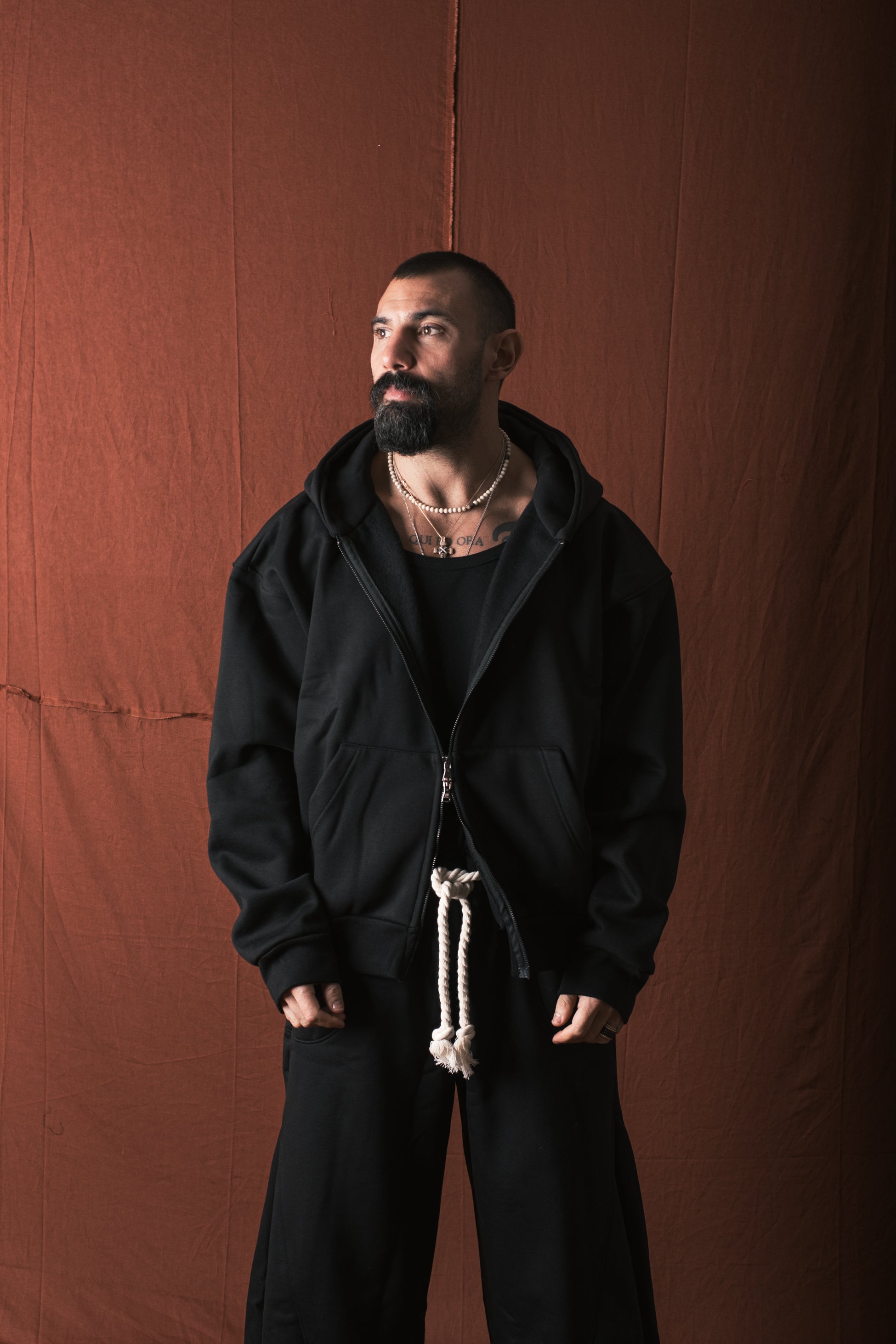 Felpa Cappuccio Con Zip Nero