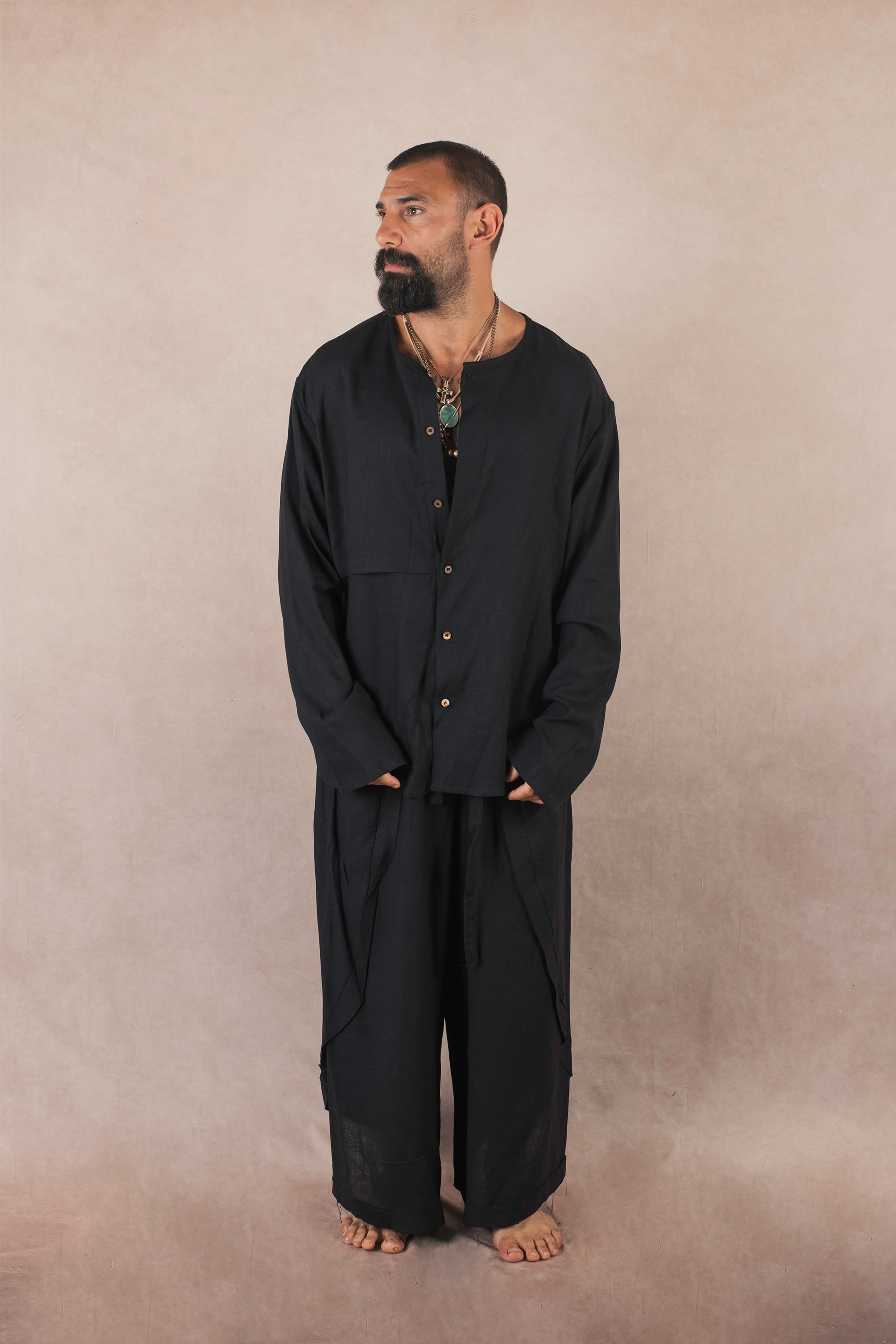 Camicia Spacco In Lino nero
