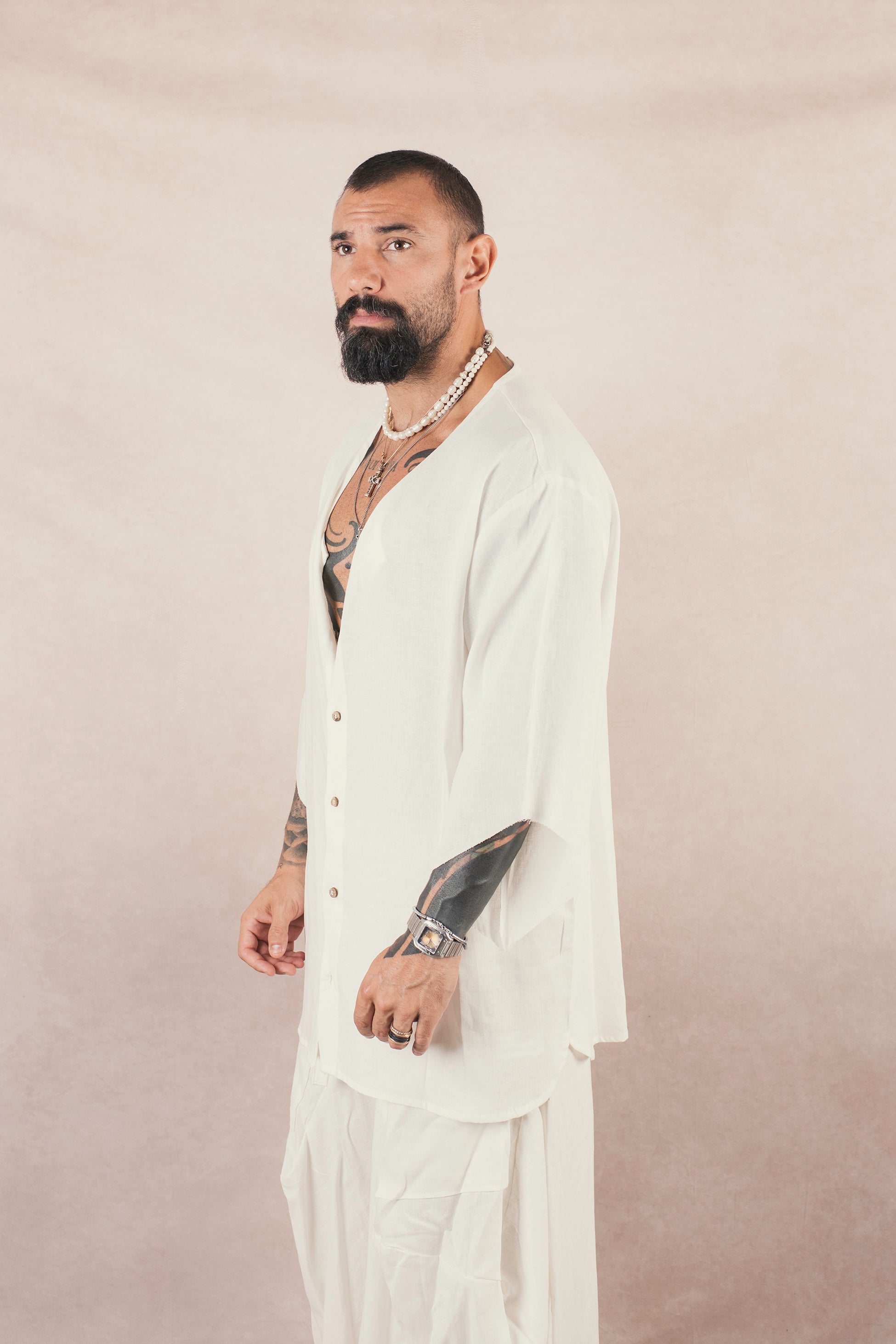 Camicia Mezza Manica Asimmetrica Bianca