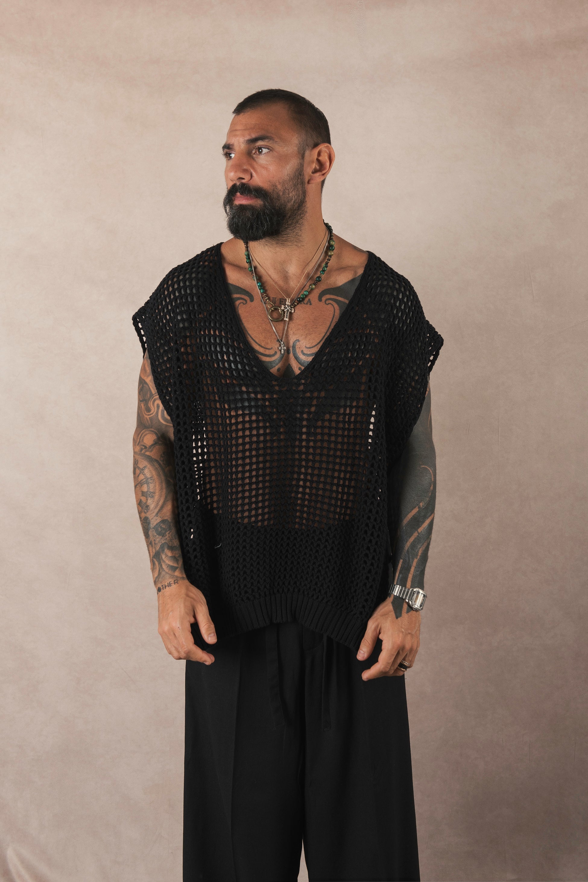 Smanicato In Maglia Open Nero