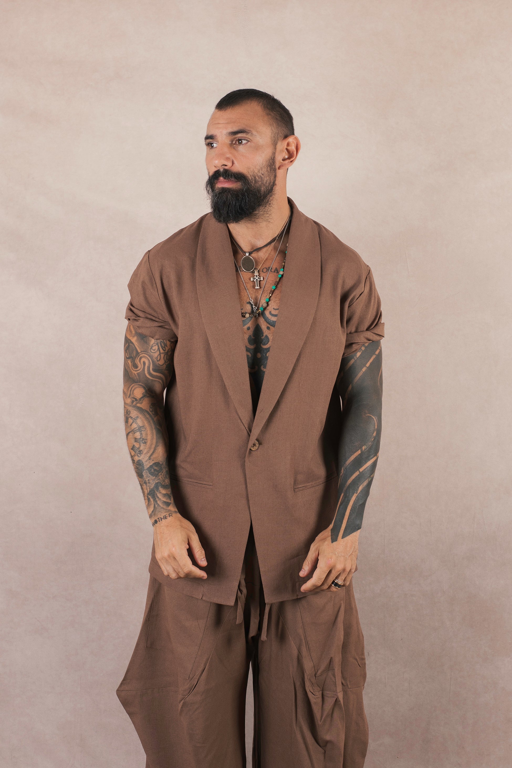 Camicia Monopetto In Lino moro