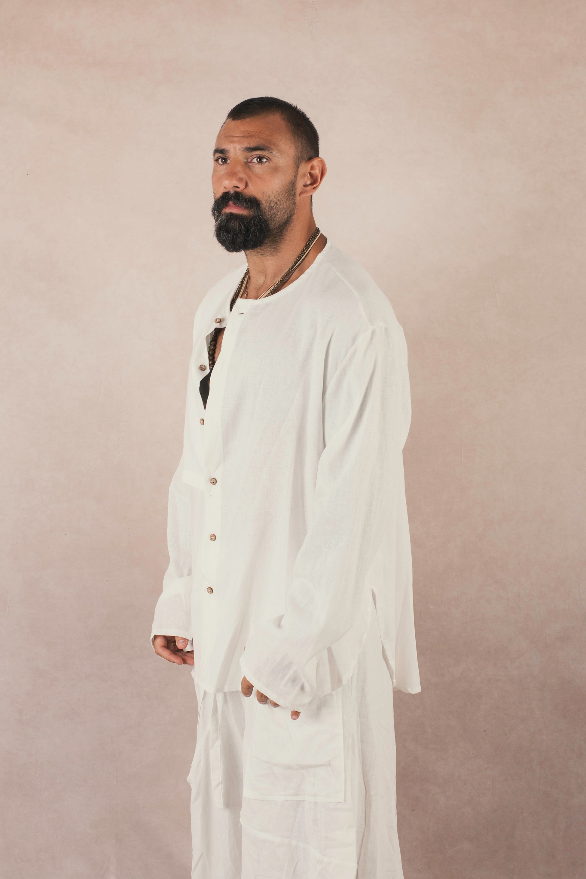 Camicia Spacco In Lino Bianco