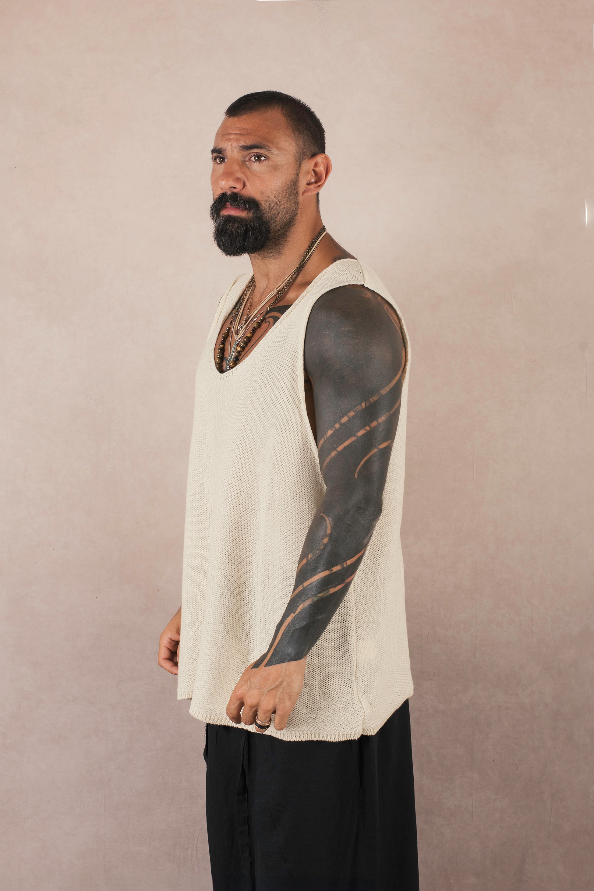 Canotta In Maglia Panna