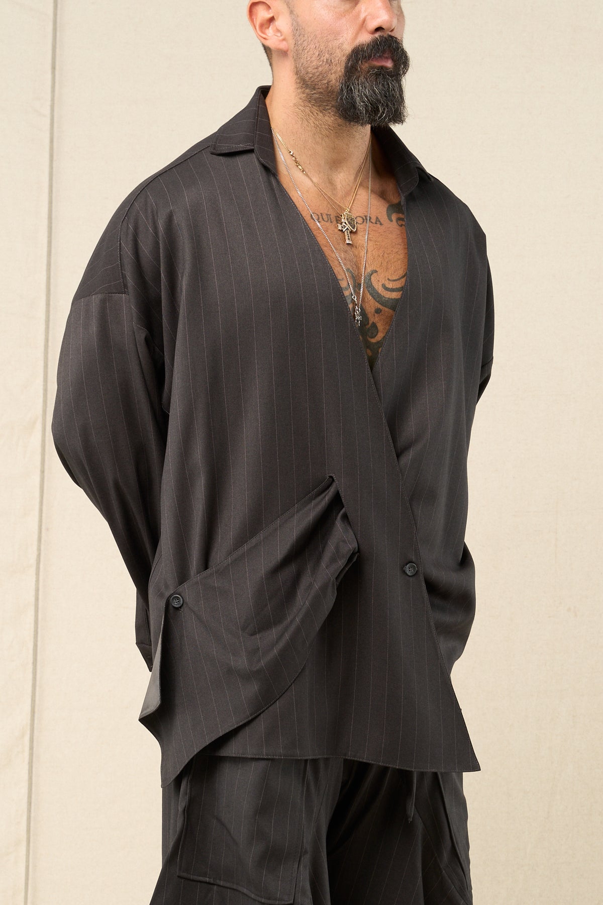 Blazer incrocio Gessato Antracite